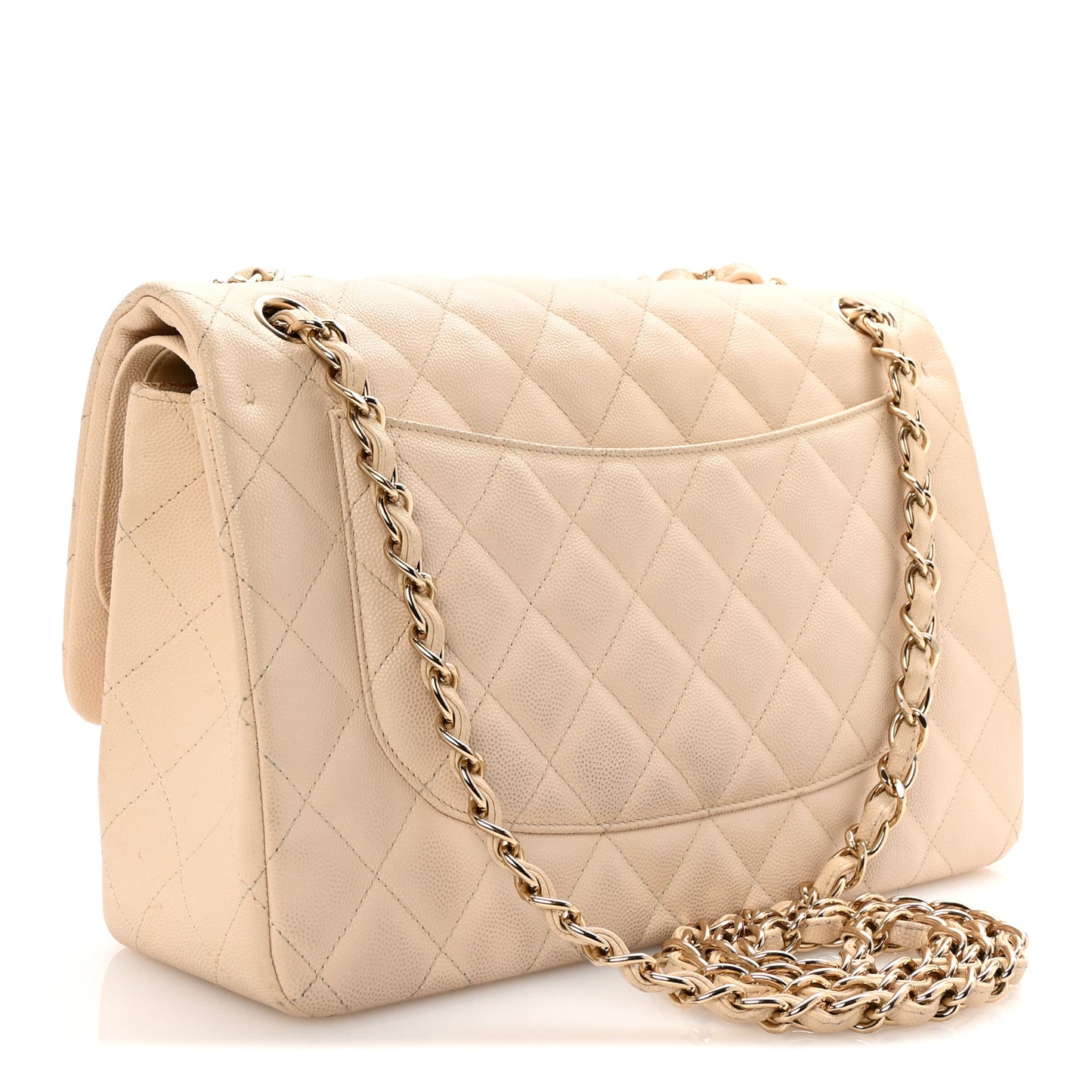Caviar Quilted Jumbo Double Flap Light Beige