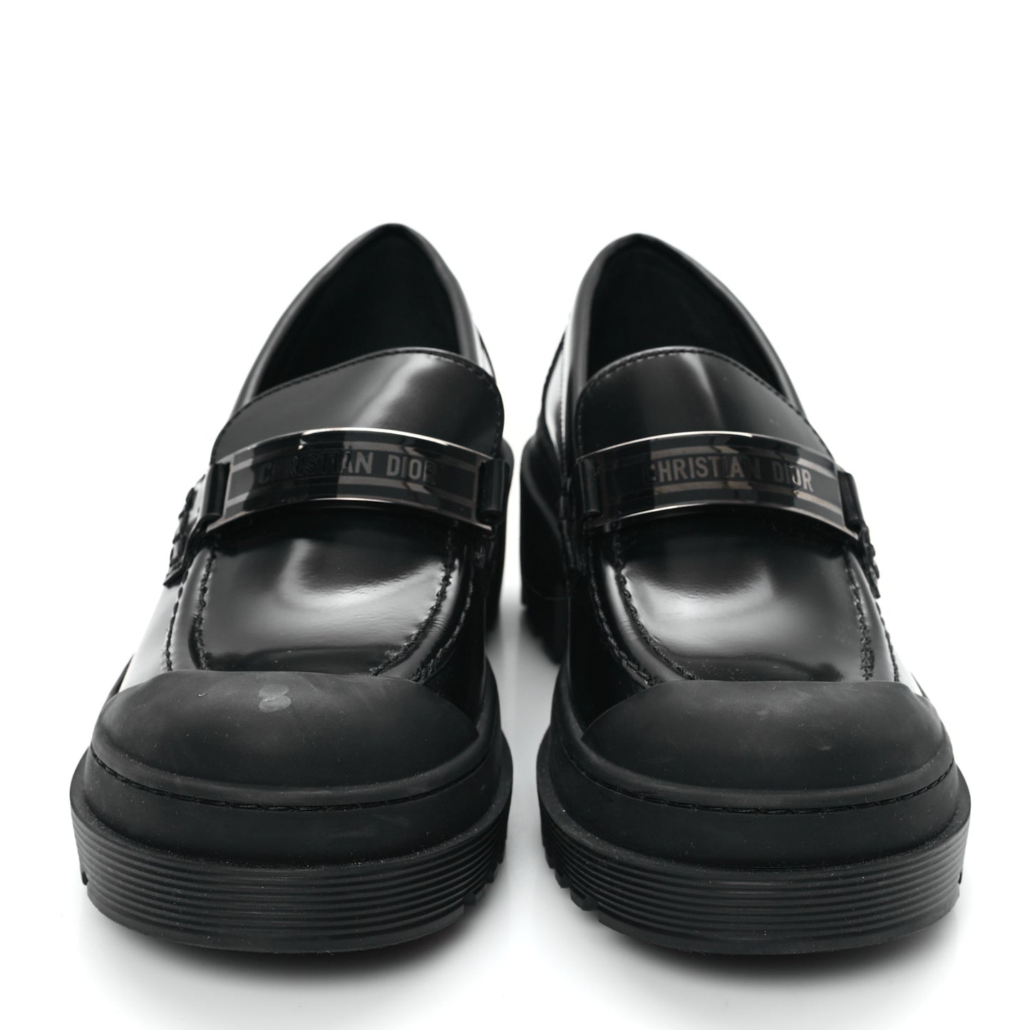 Brushed Calfskin Rubber Dior Code Cap Toe Lug Sole 15mm Loafers 35 Black