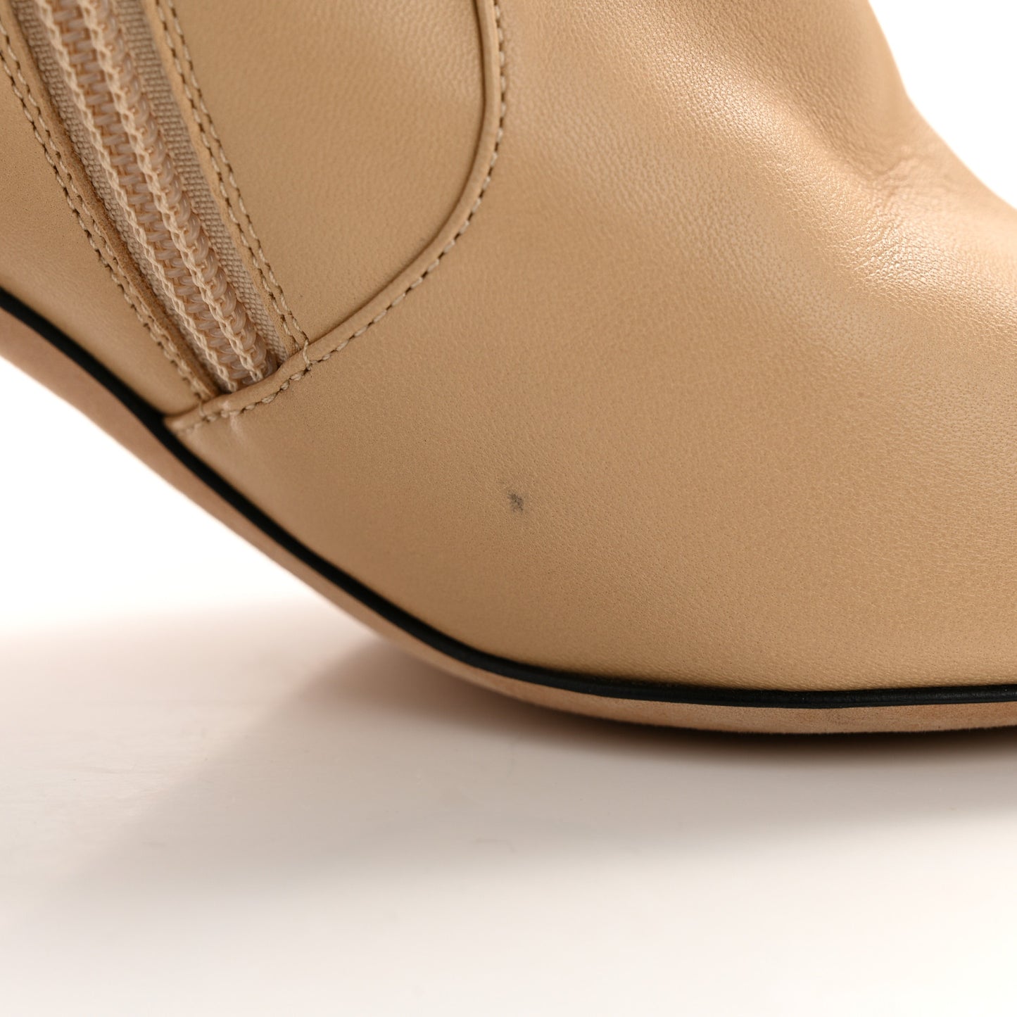 Lambskin Double Stack Chain Cap Toe Boots 38 Beige Black