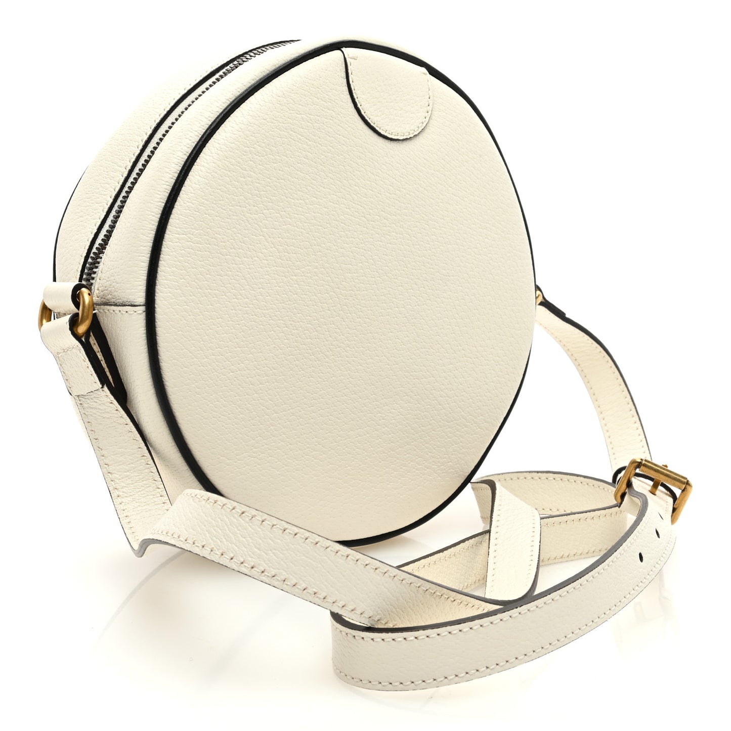 X ADIDAS Textured Dollar Calfskin Web Trefoil Logo Small Ophidia Round Shoulder Bag Off White Black