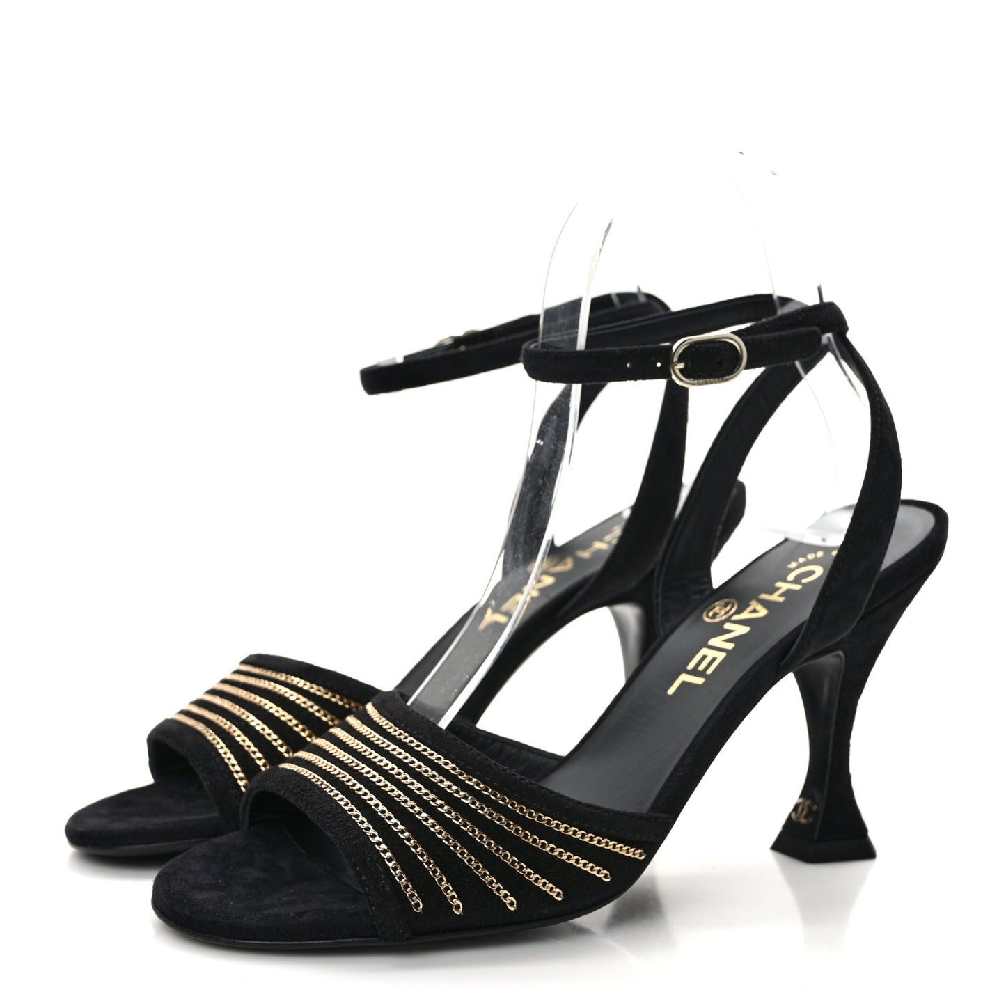 Suede Kidskin Chain Sandals 36.5 Black
