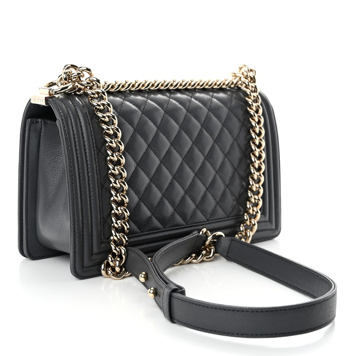 Caviar Quilted Medium Boy Flap Dark Grey