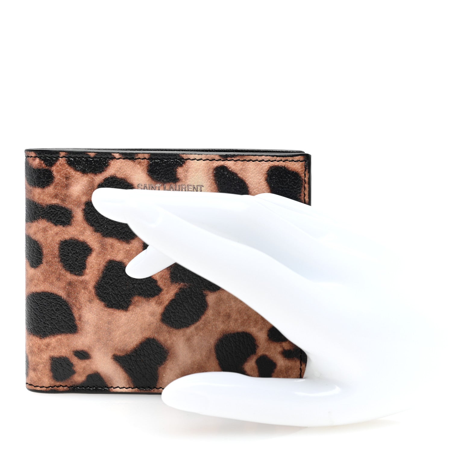Saint Laurent Calfskin Leopard Print East West Wallet Natural Black 2 of 6