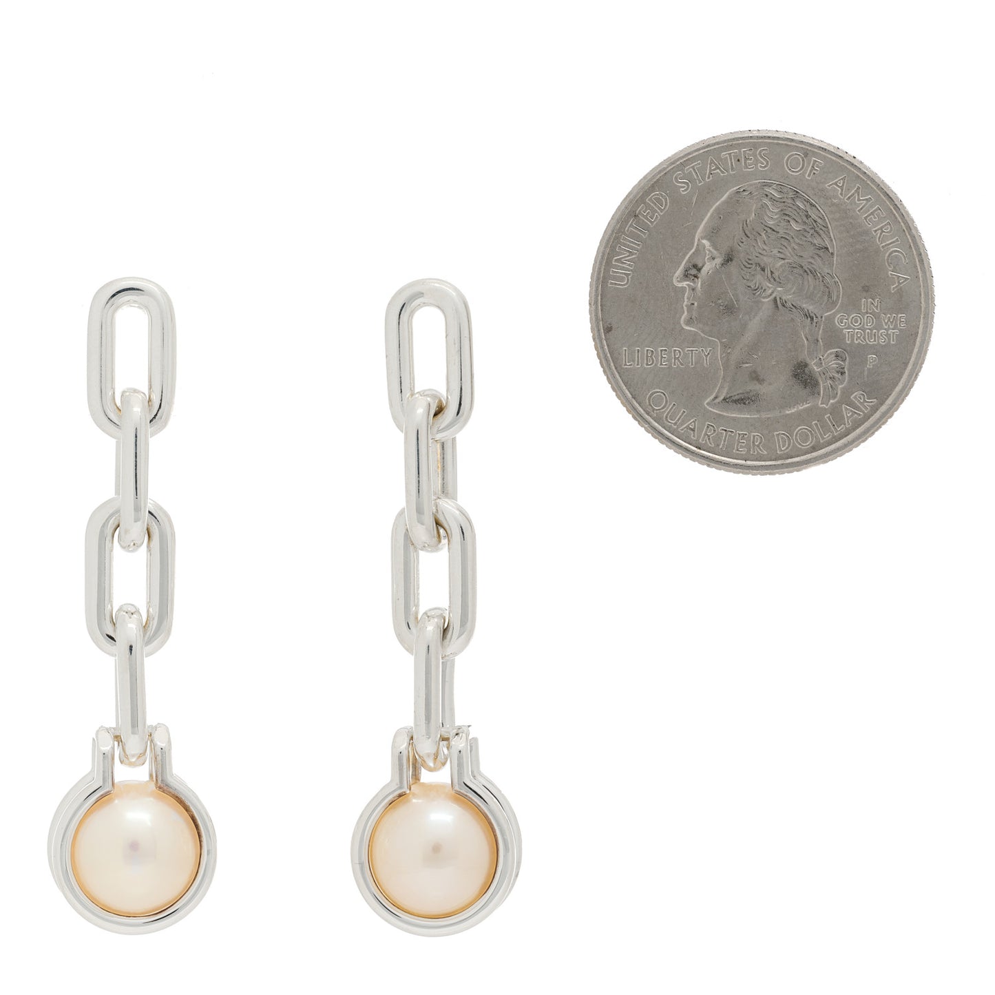 Sterling Silver Pearl HardWear Triple Link Earrings