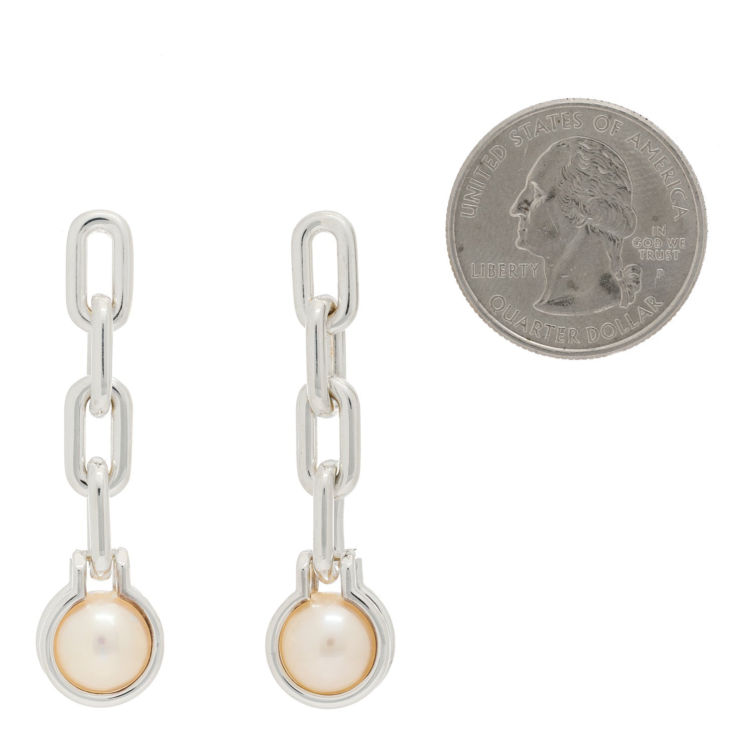 Tiffany Sterling Silver Pearl HardWear Triple Link Earrings 2 of 4