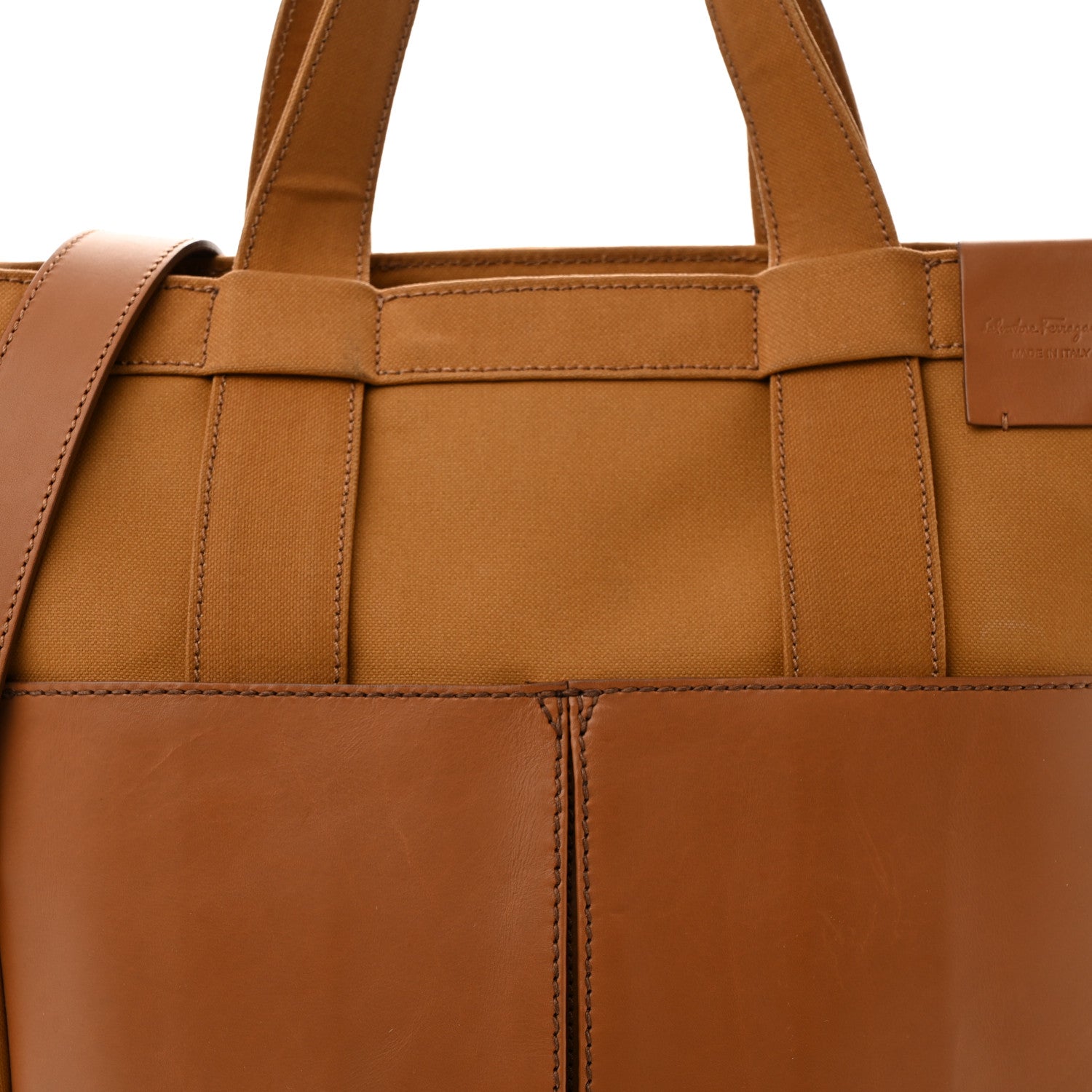 Salvatore Ferragamo Canvas Calfskin Tote Light Brown 7 of 14