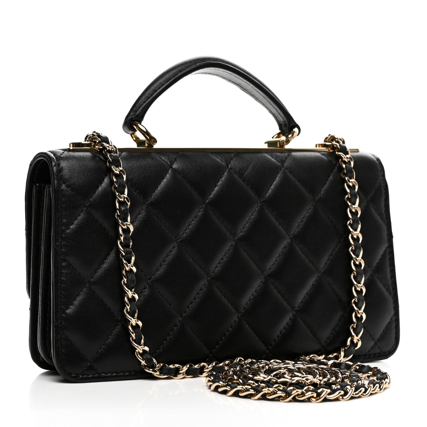 Lambskin Quilted Trendy CC Dual Handle Clutch With Chain Black