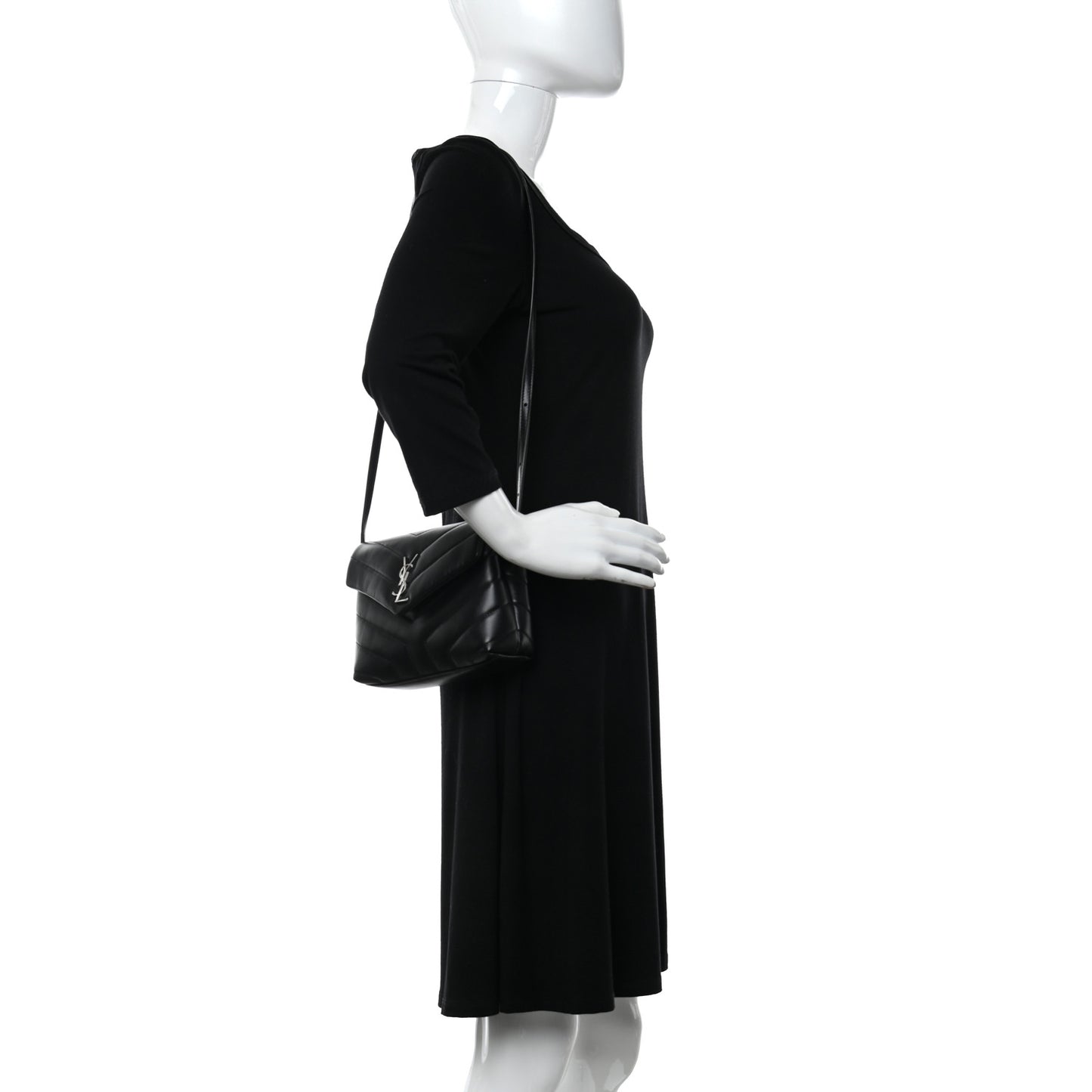 Calfskin Y Quilted Monogram Toy Loulou Crossbody Bag Black