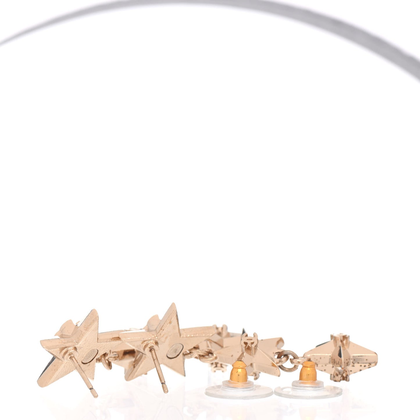 Metal CC Triple Star Drop Earrings Gold