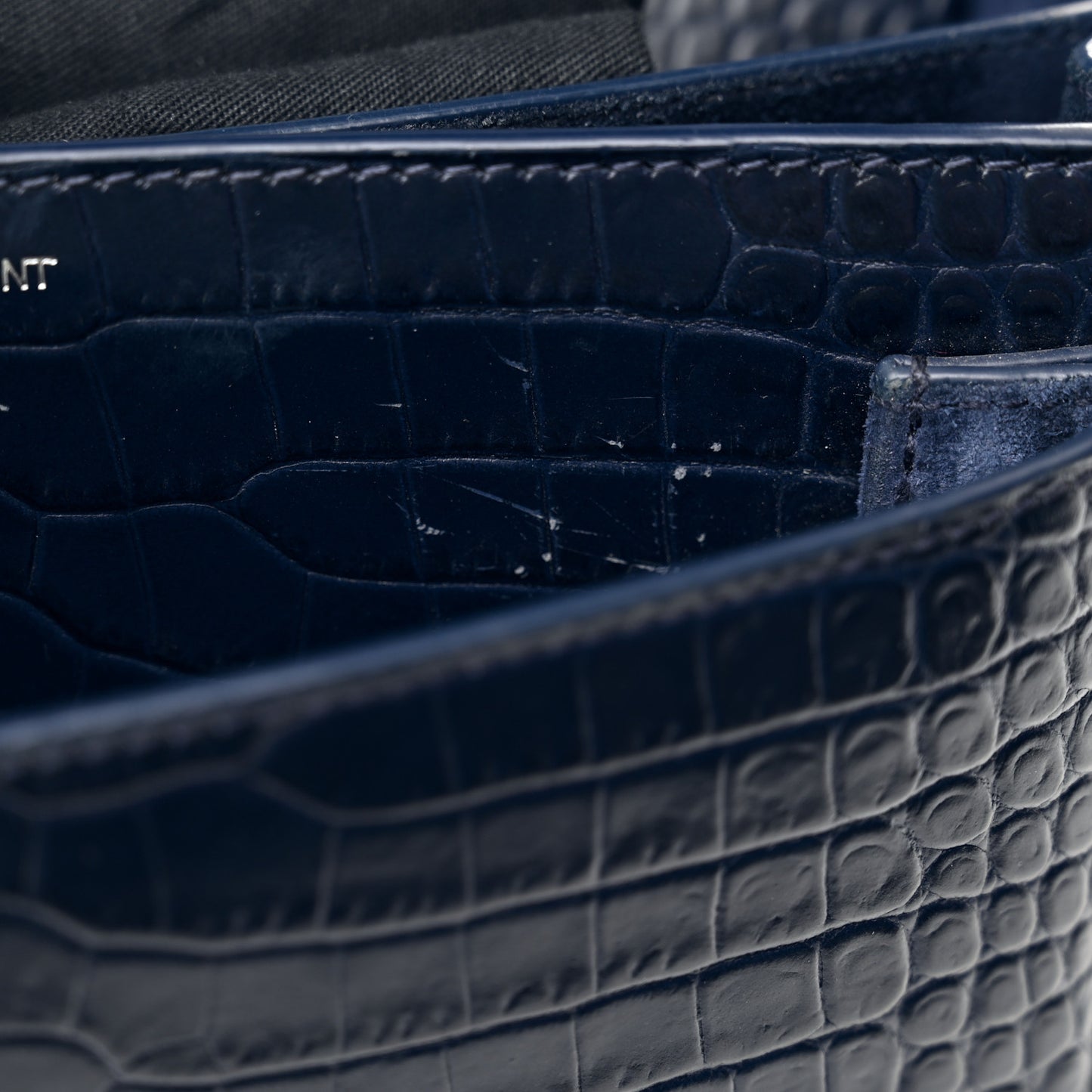 Calfskin Crocodile Embossed Medium Monogram Sunset Navy