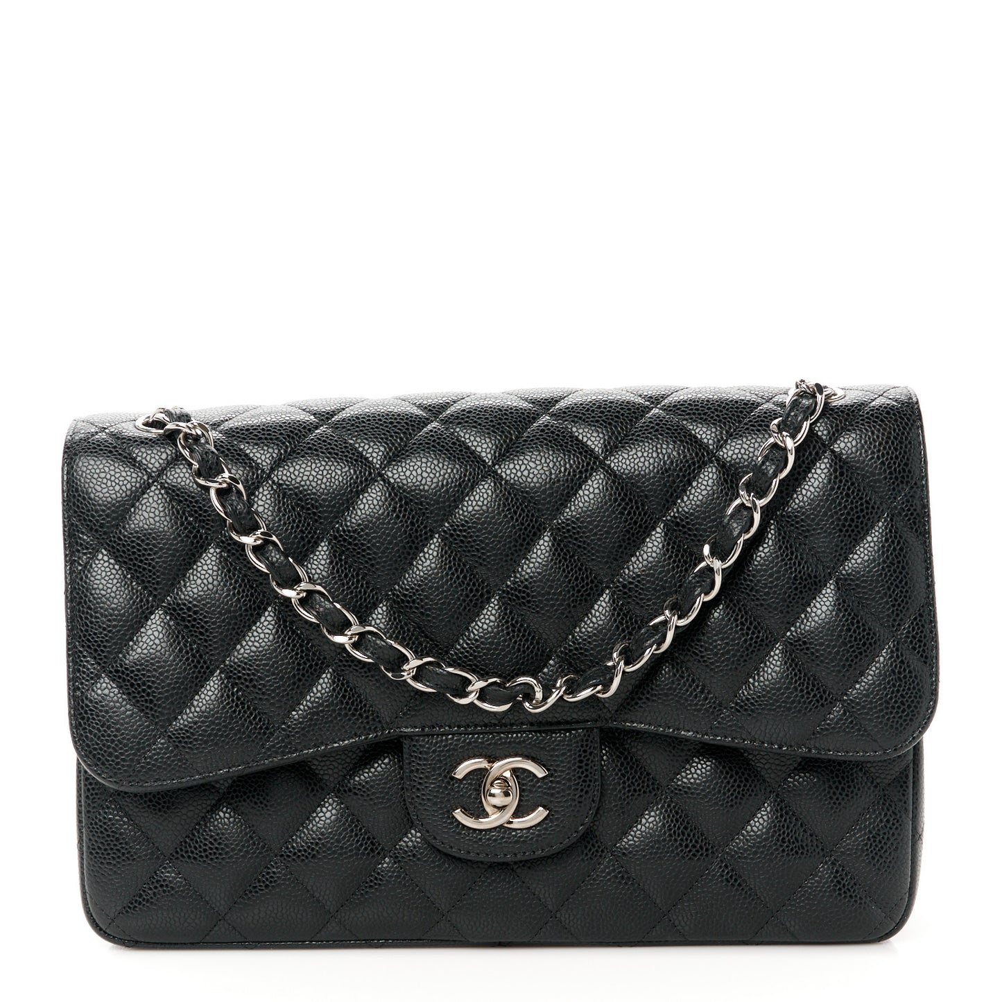 Caviar Quilted Jumbo Double Flap Black