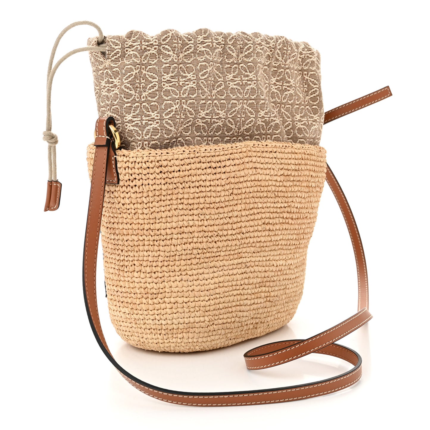 Calfskin Raffia Anagram Paulas Ibiza Pochette Bag Natural Tan