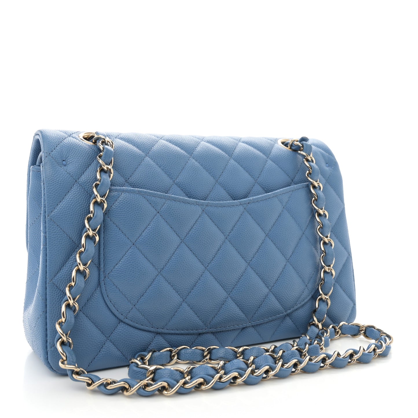 Caviar Quilted Small Double Flap Blue