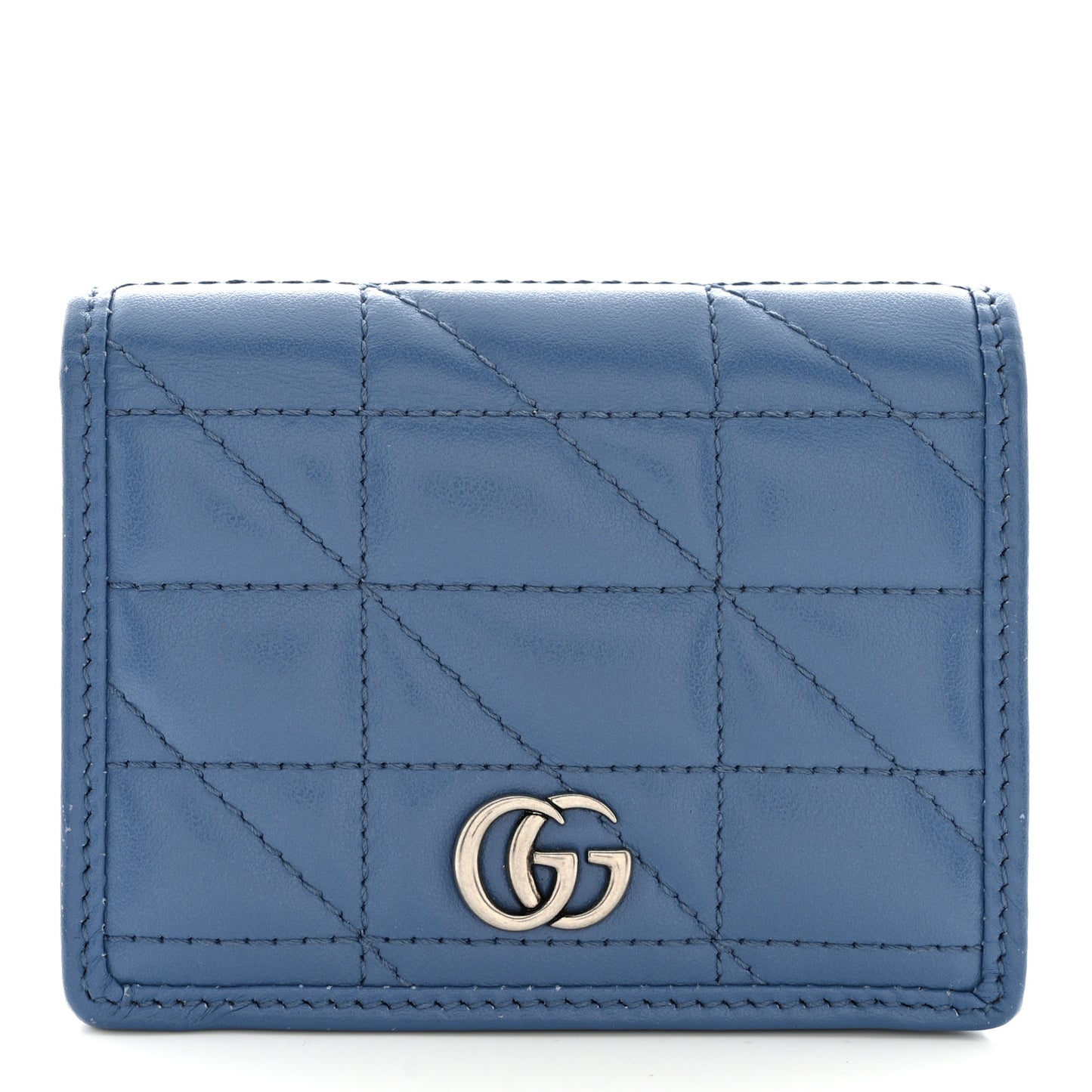 Calfskin Matelasse Aria GG Marmont Card Case Wallet Clear Blue
