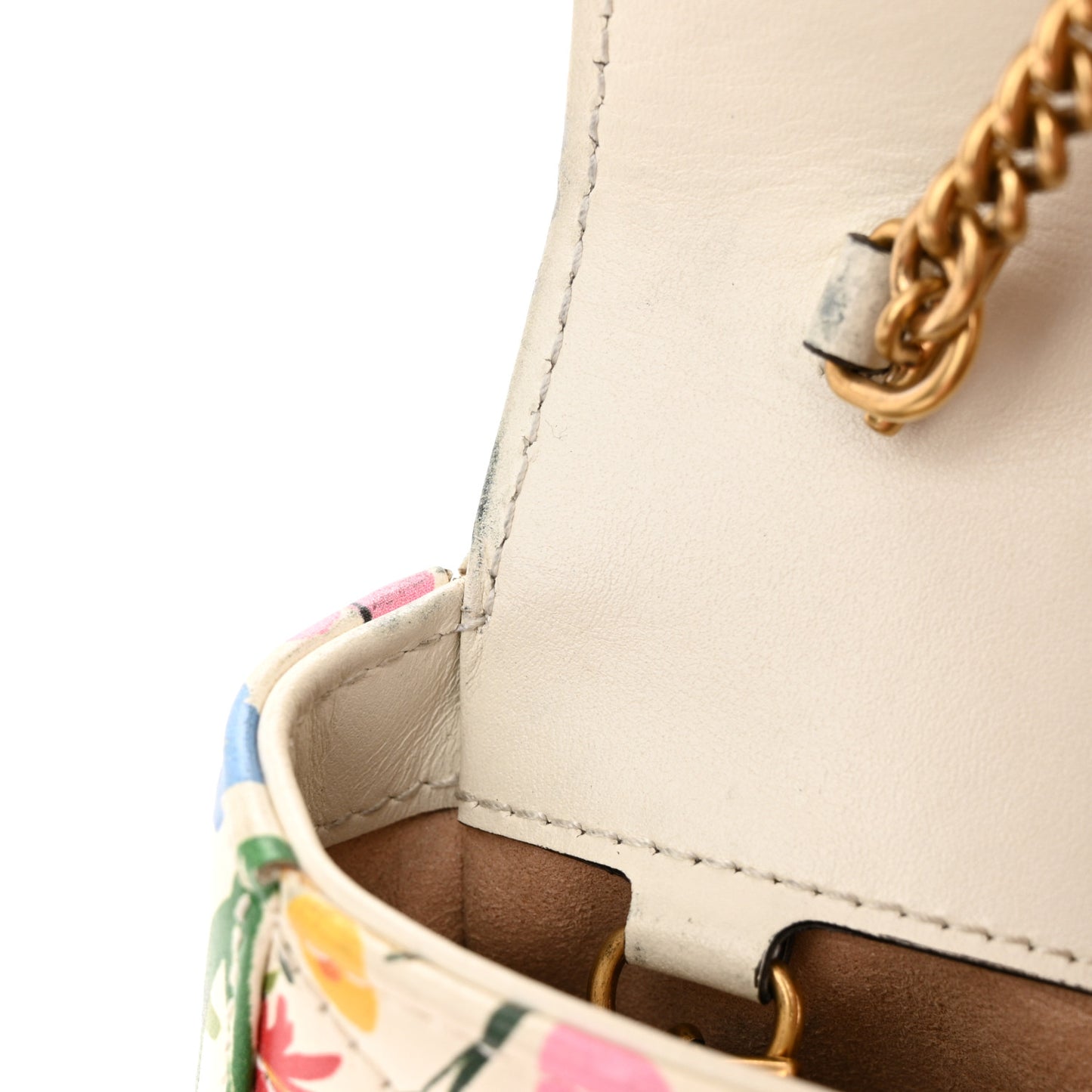 X KEN SCOTT Calfskin Matelasse Floral Print Super Mini GG Marmont Shoulder Bag Ivory Pink