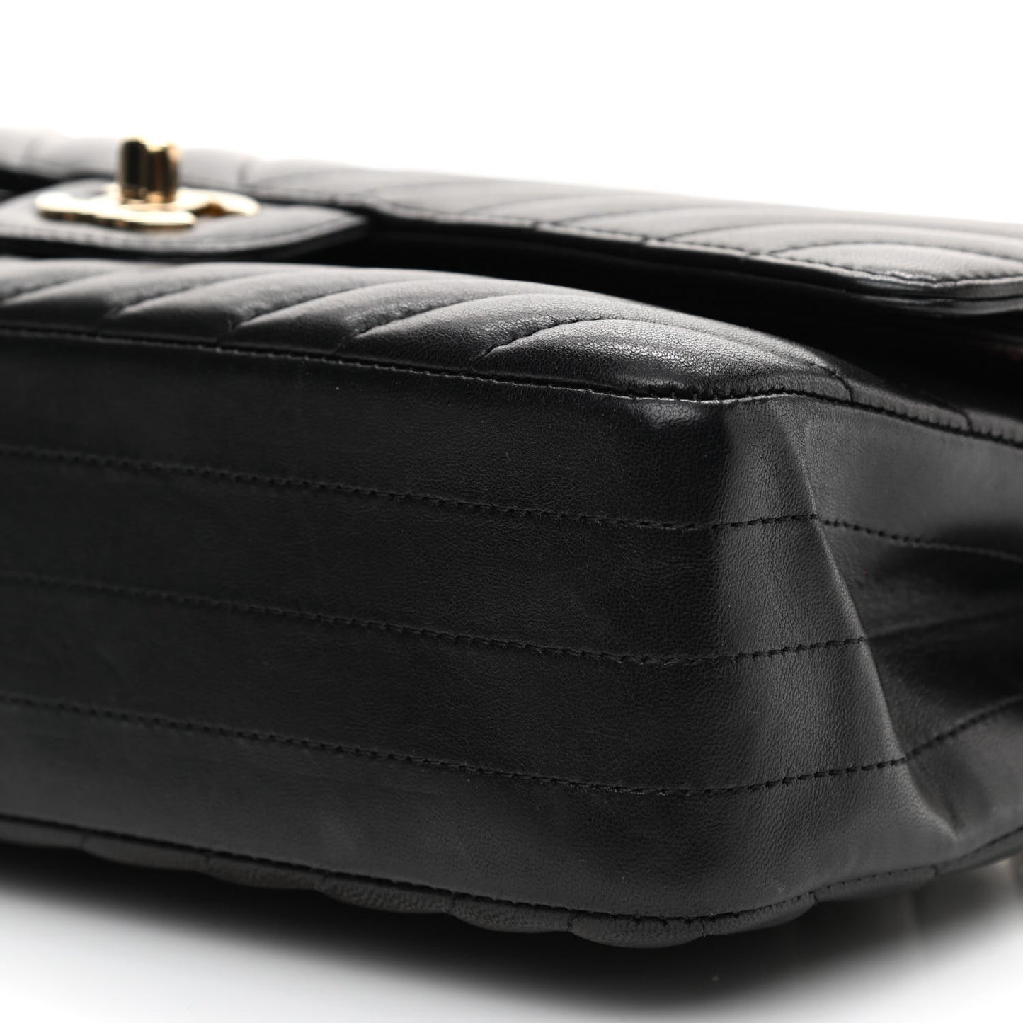 Calfskin Chevron Quilted Medium Double Flap Black