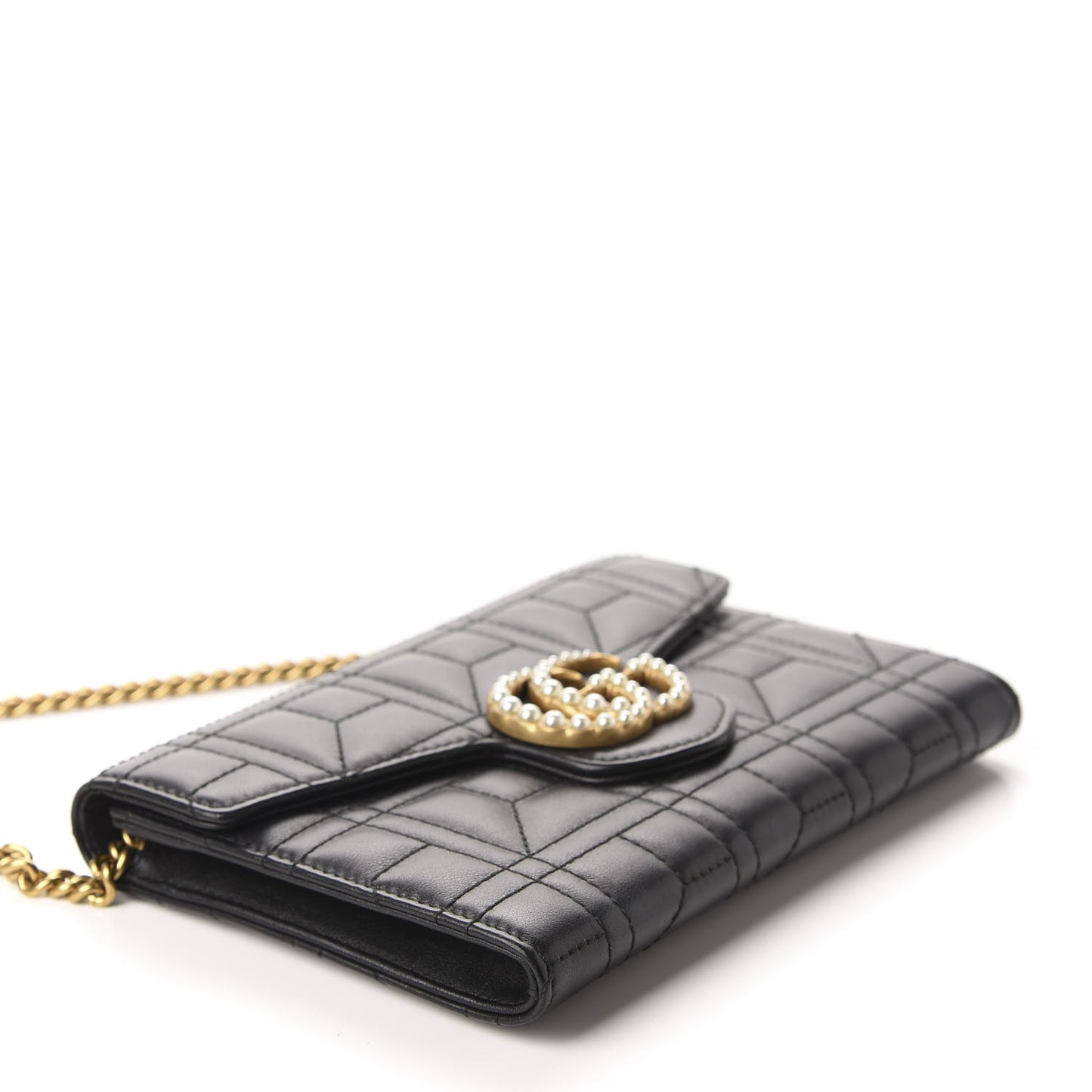 Calfskin Matelasse Mini Pearly GG Marmont Chain Wallet Black