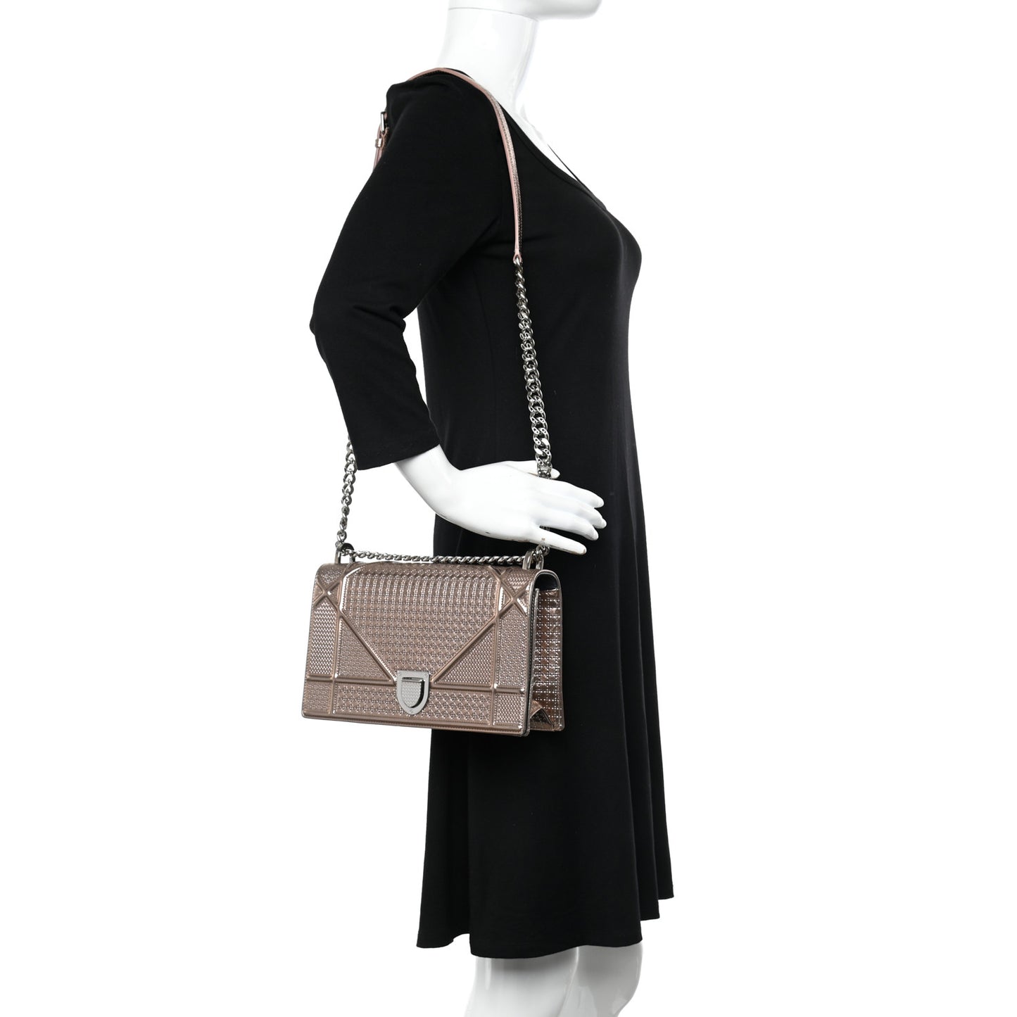 Metallic Patent Micro-Cannage Medium Diorama Flap Bag Pink