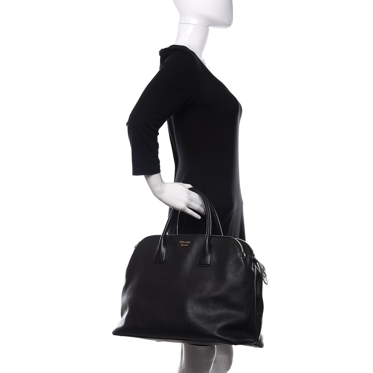 Saffiano Cuir Top Handle Dome Tote Black