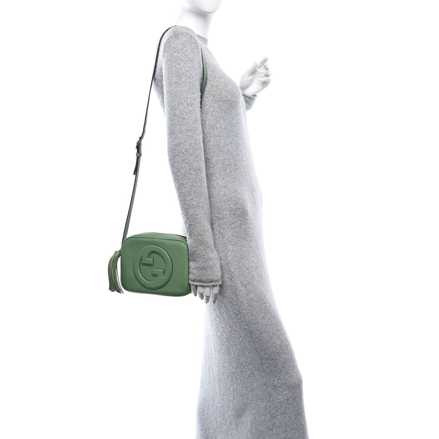 Sakai Be Green Calfskin Diagonal Stitched Small Blondie Shoulder Bag Green Soil Grass