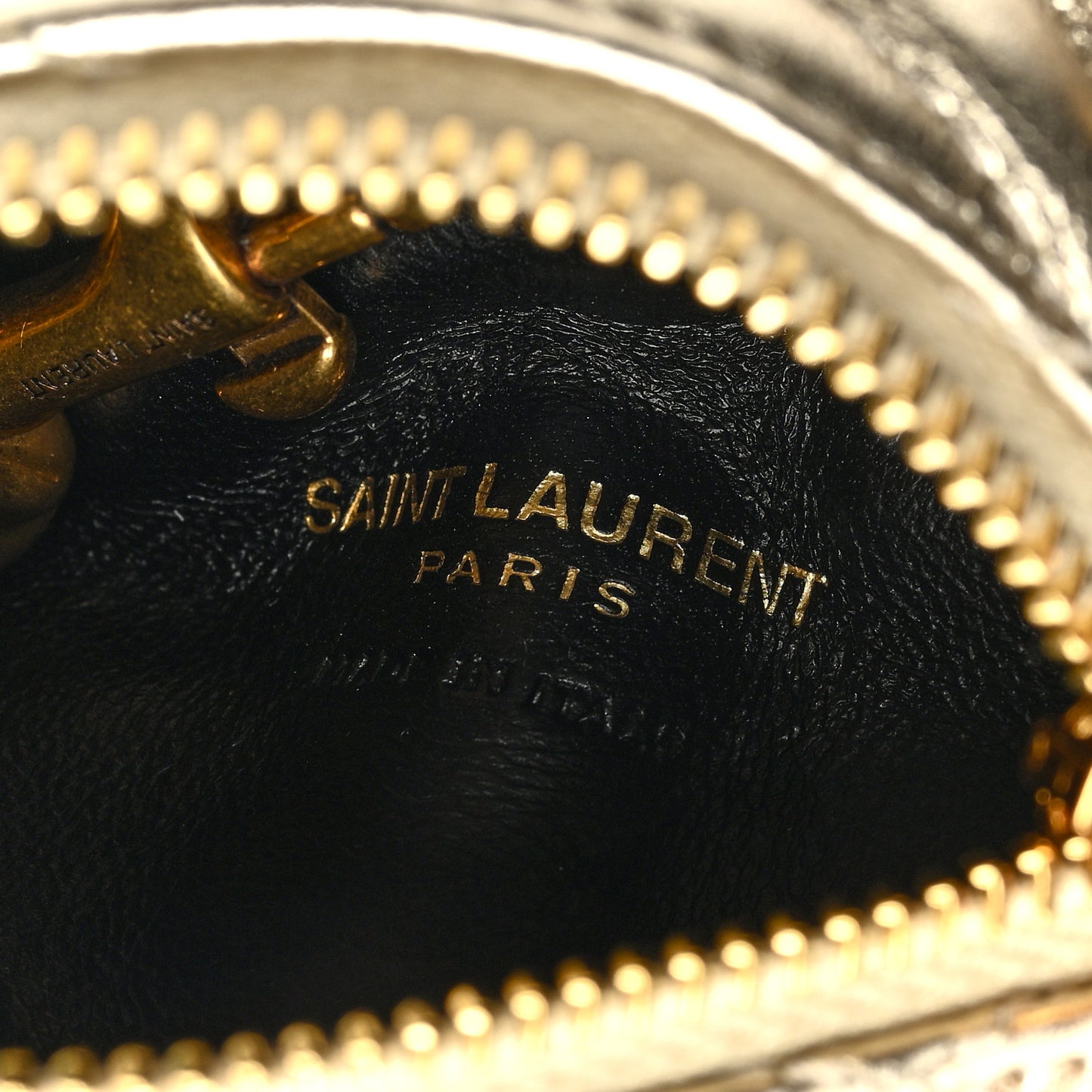SAINT LAURENT Metallic Calfskin Berlingo Bag Charm Platino