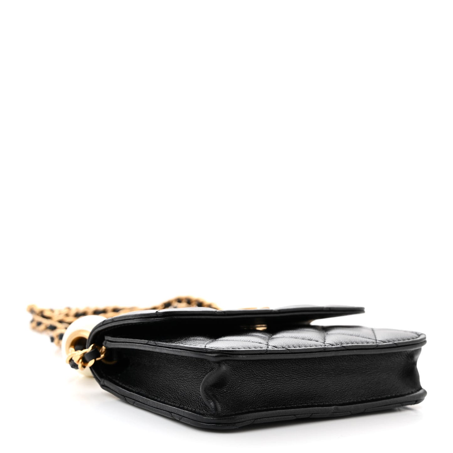 Lambskin Quilted Maxi Pearl Clutch With Chain Black