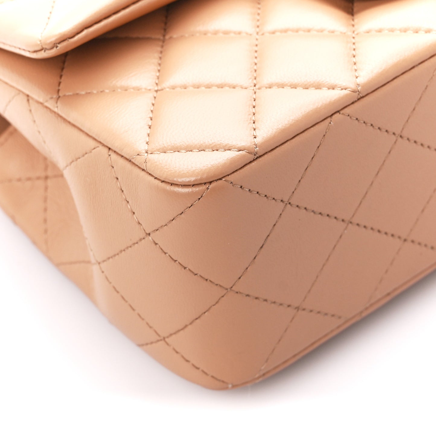 Lambskin Quilted Mini Top Handle Rectangular Flap Beige