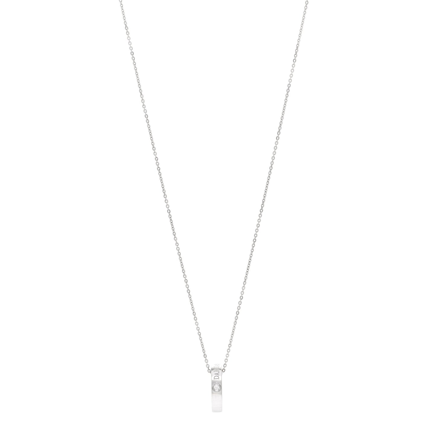 18K White Gold Diamond D Side Pendant Necklace