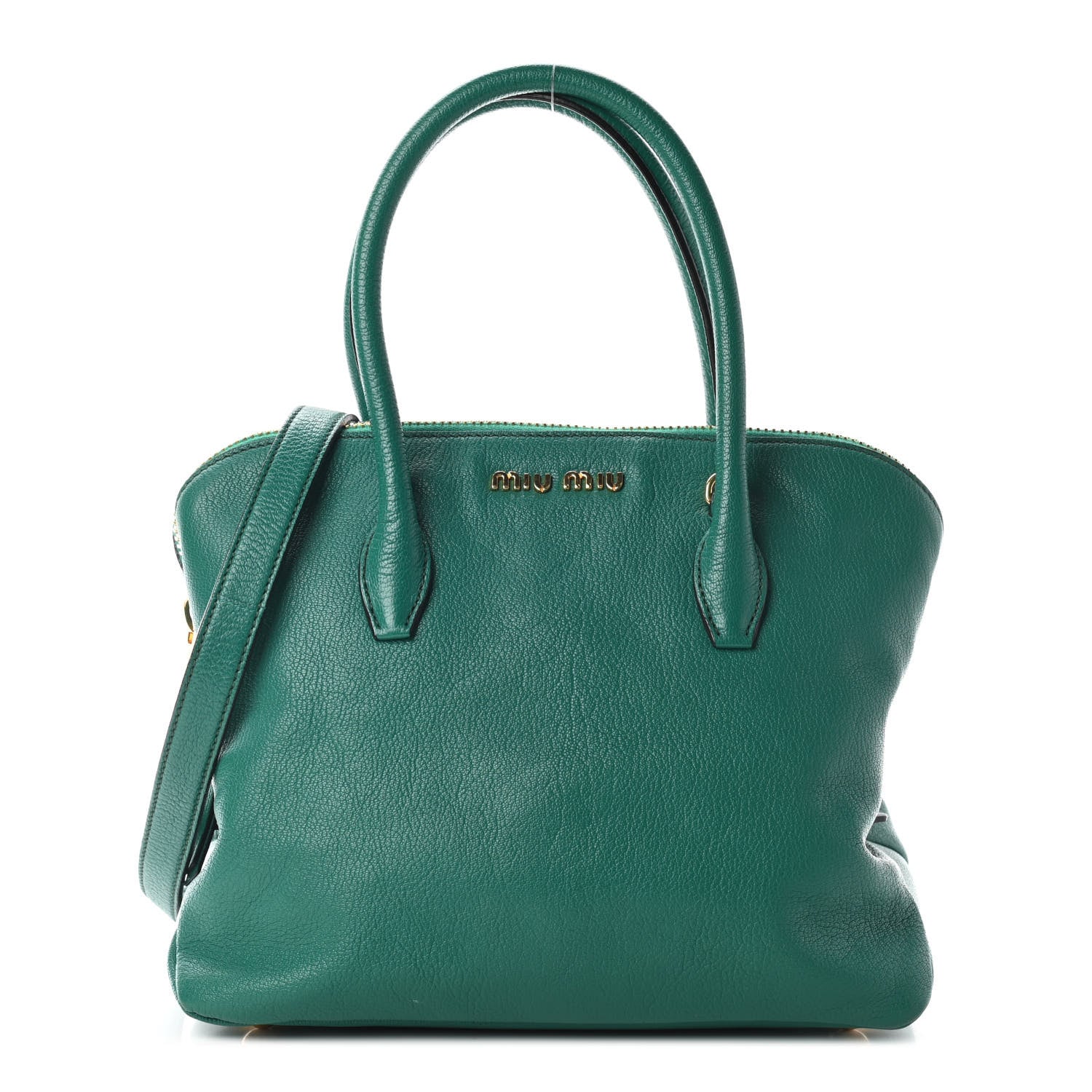 Miu Miu Goatskin Madras Zip Tote Green 1 of 9