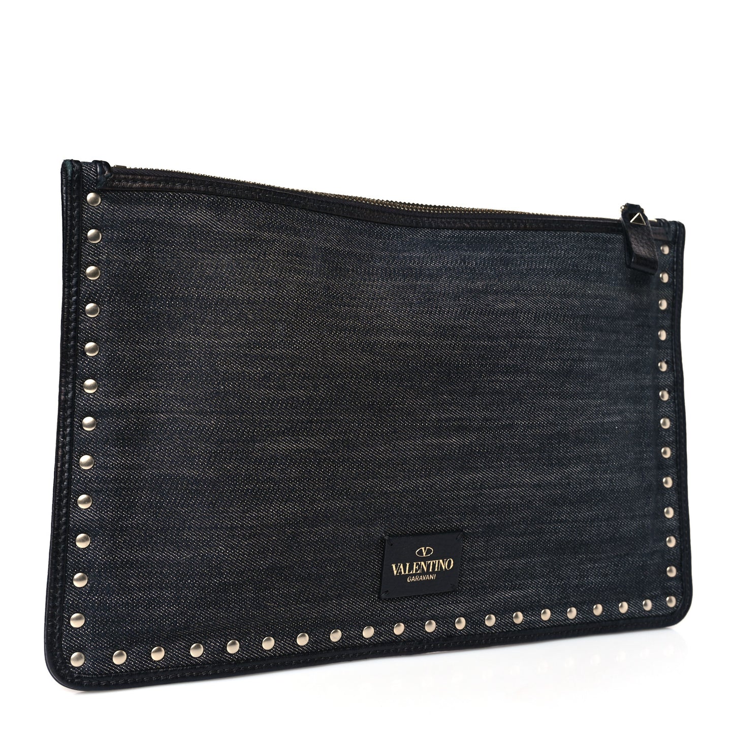 Denim Large Rockstud Zip Pouch Navy