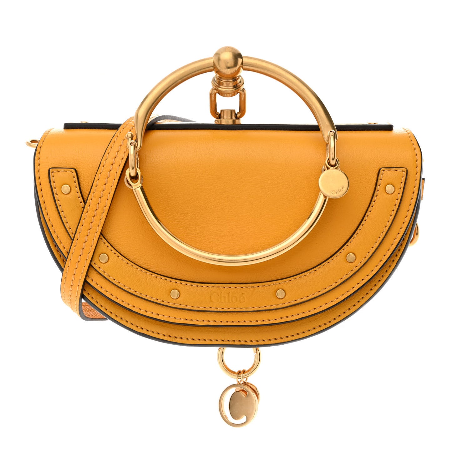 Calfskin Small Nile Bracelet Minaudiere Bag Dark Ochre