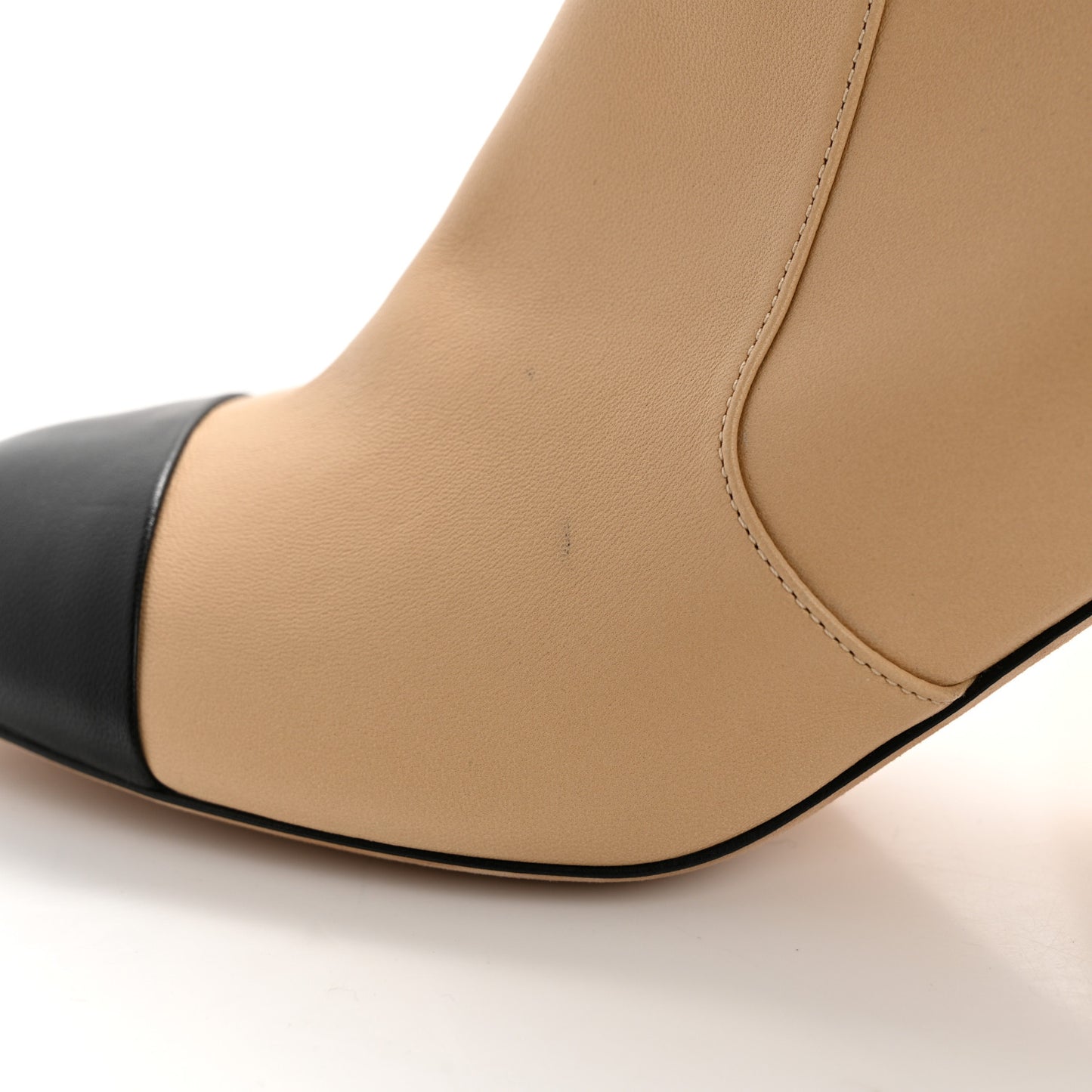 Lambskin Double Stack Chain Cap Toe Boots 38 Beige Black