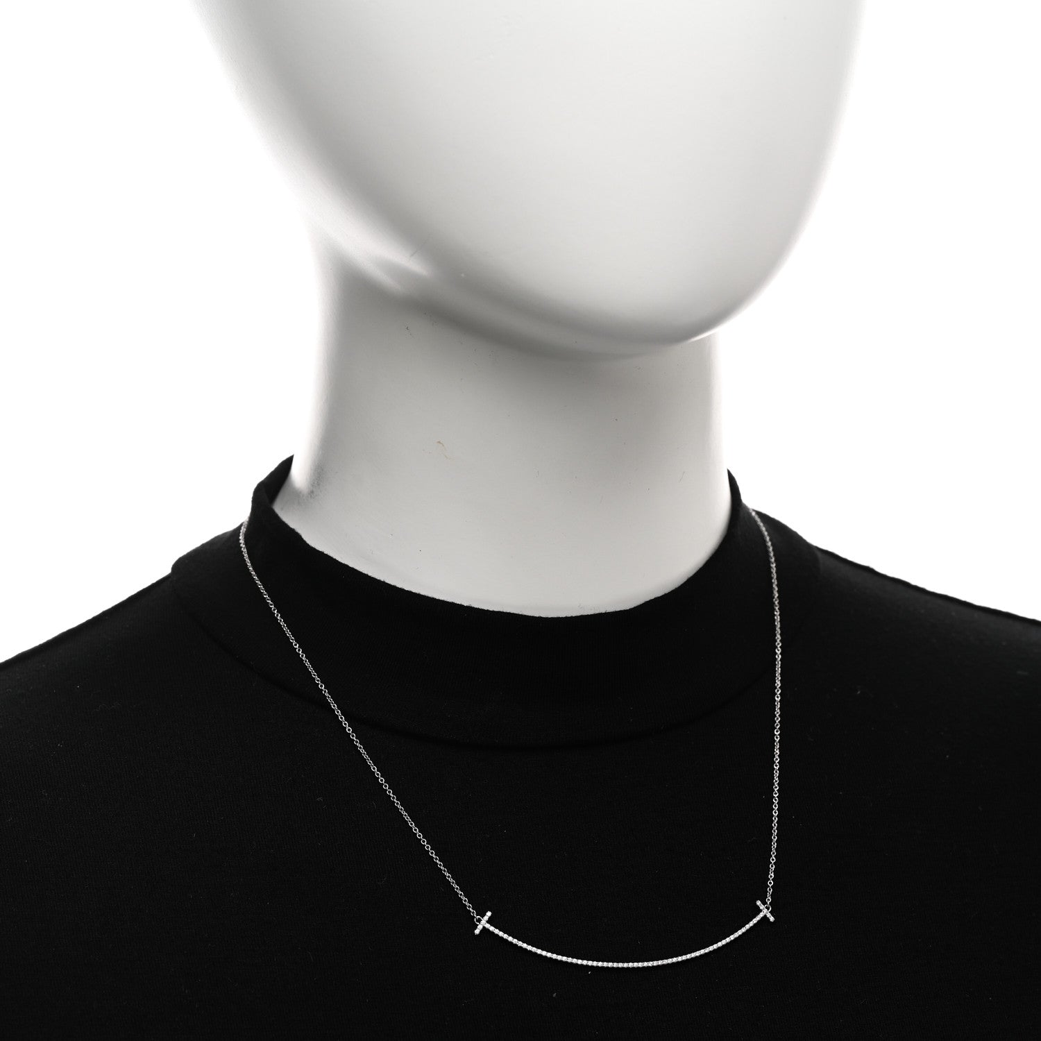 Tiffany 18K White Gold Diamond Large T Smile Pendant Necklace 2 of 5