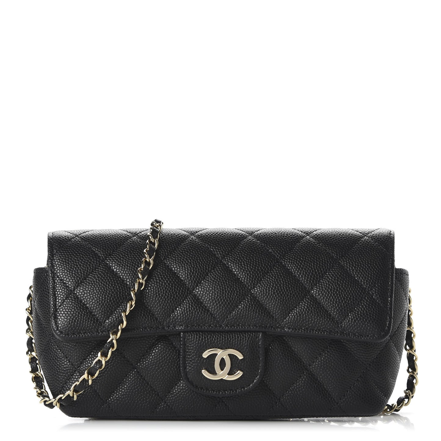 Caviar Quilted Glasses Case With Chain Black