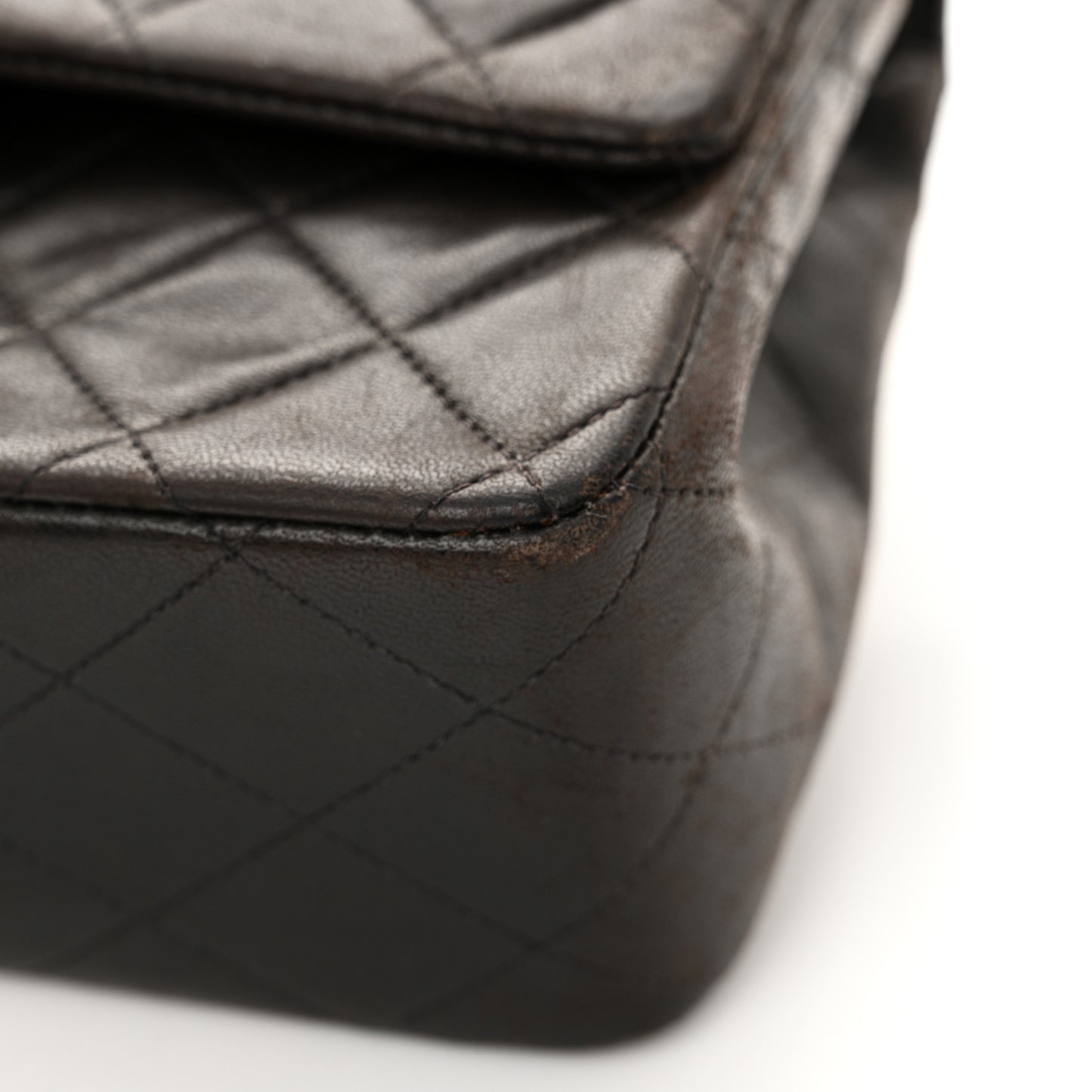 Lambskin Quilted Medium Double Flap Dark Brown
