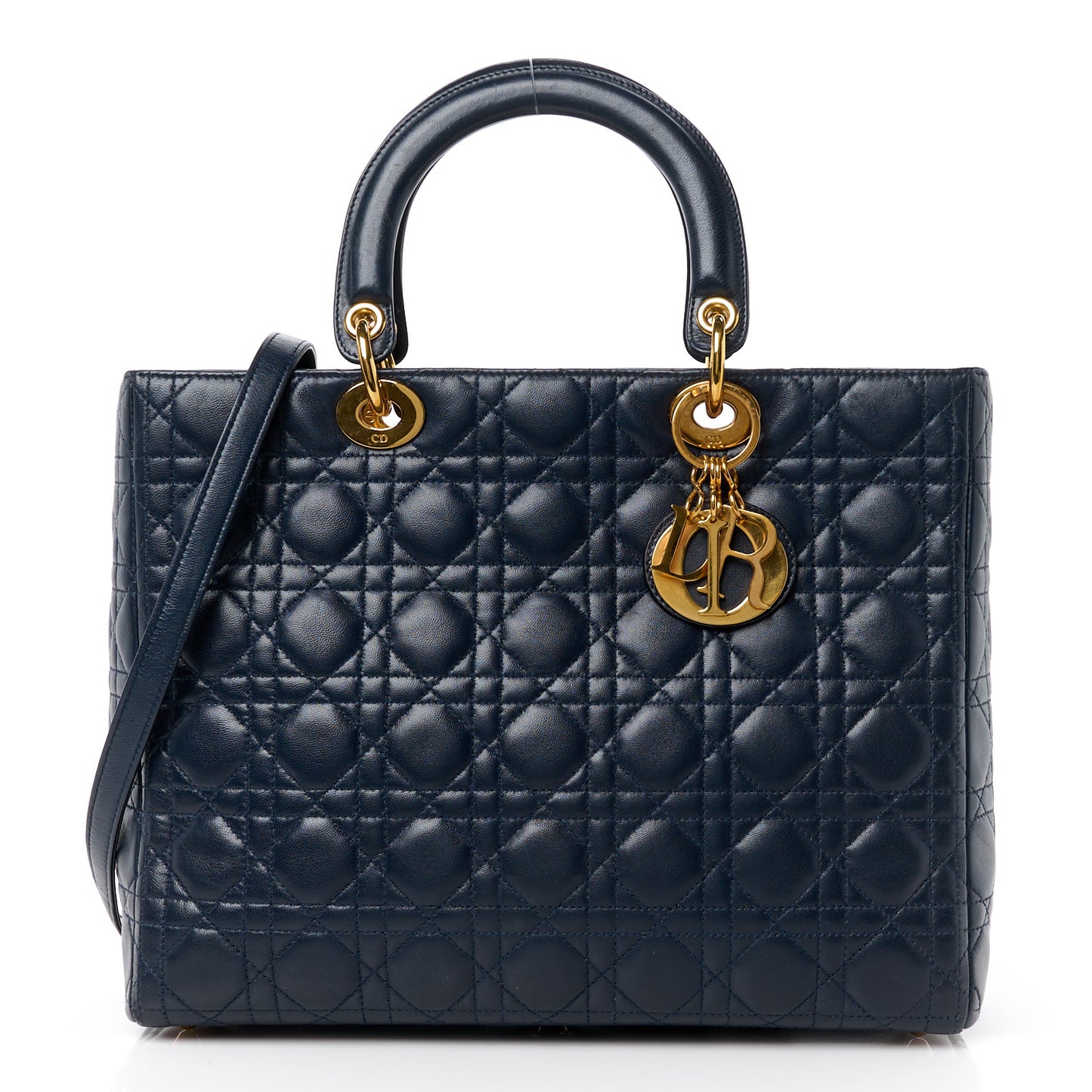Lambskin Cannage Large Lady Dior Navy Blue