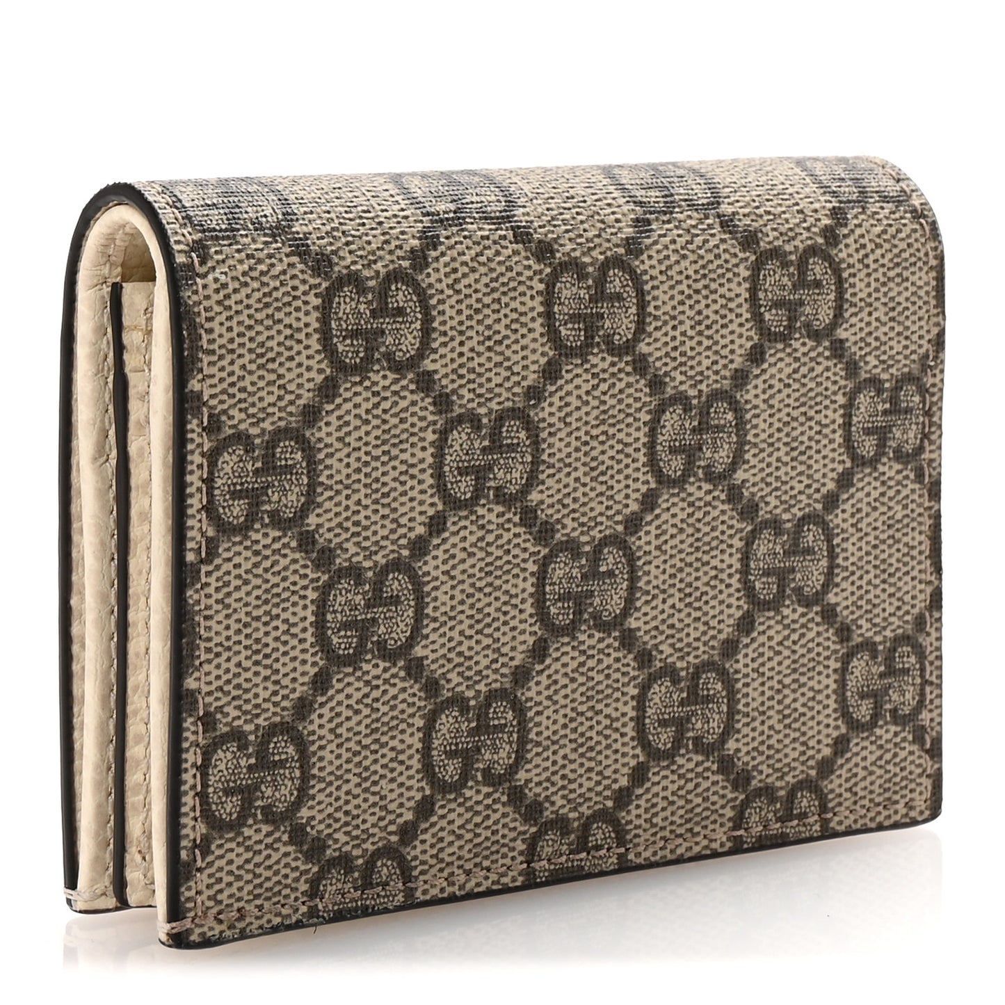 Dollar Calfskin GG Supreme Monogram GG Marmont Card Case Mystic White Beige Ebony