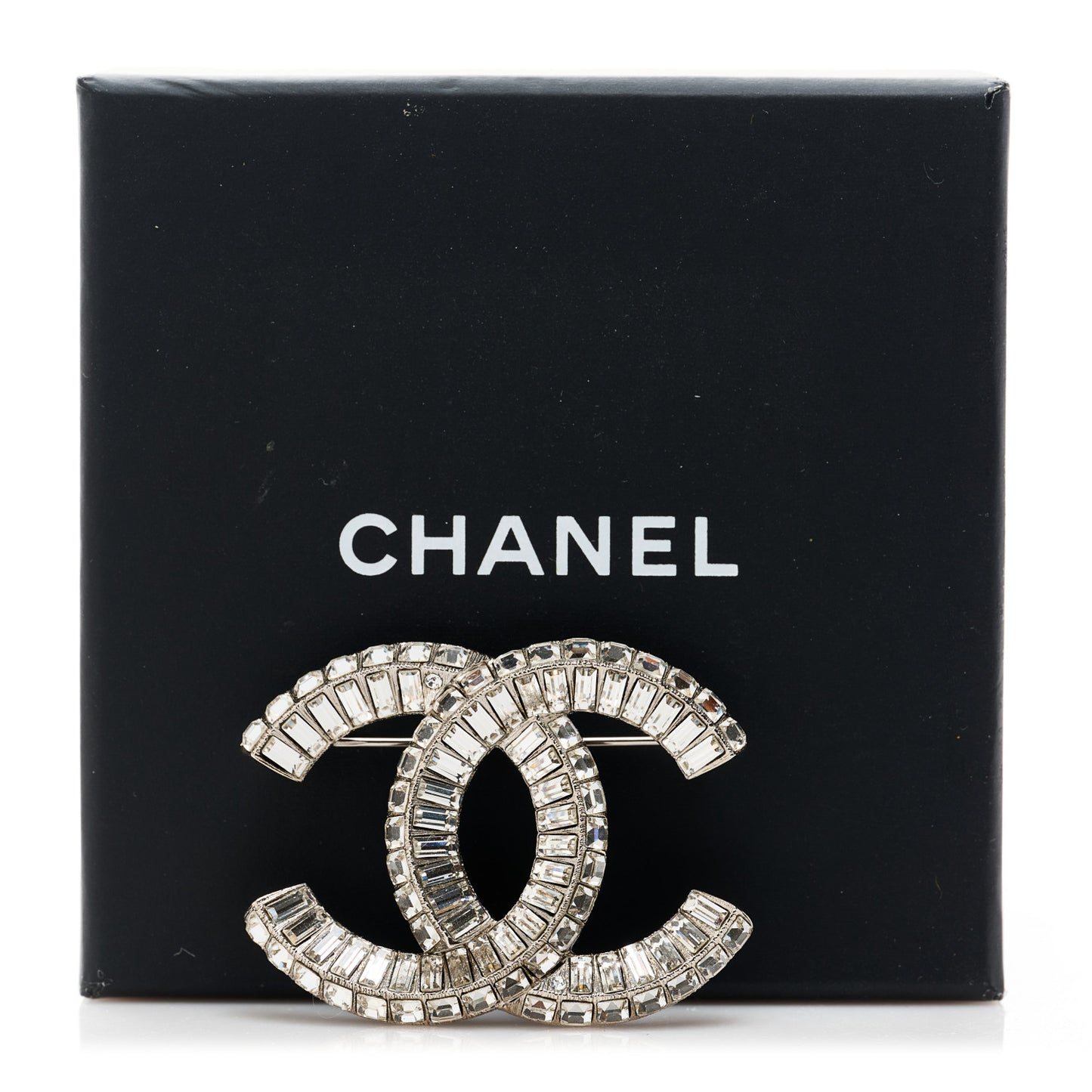 Baguette Crystal CC Brooch Silver