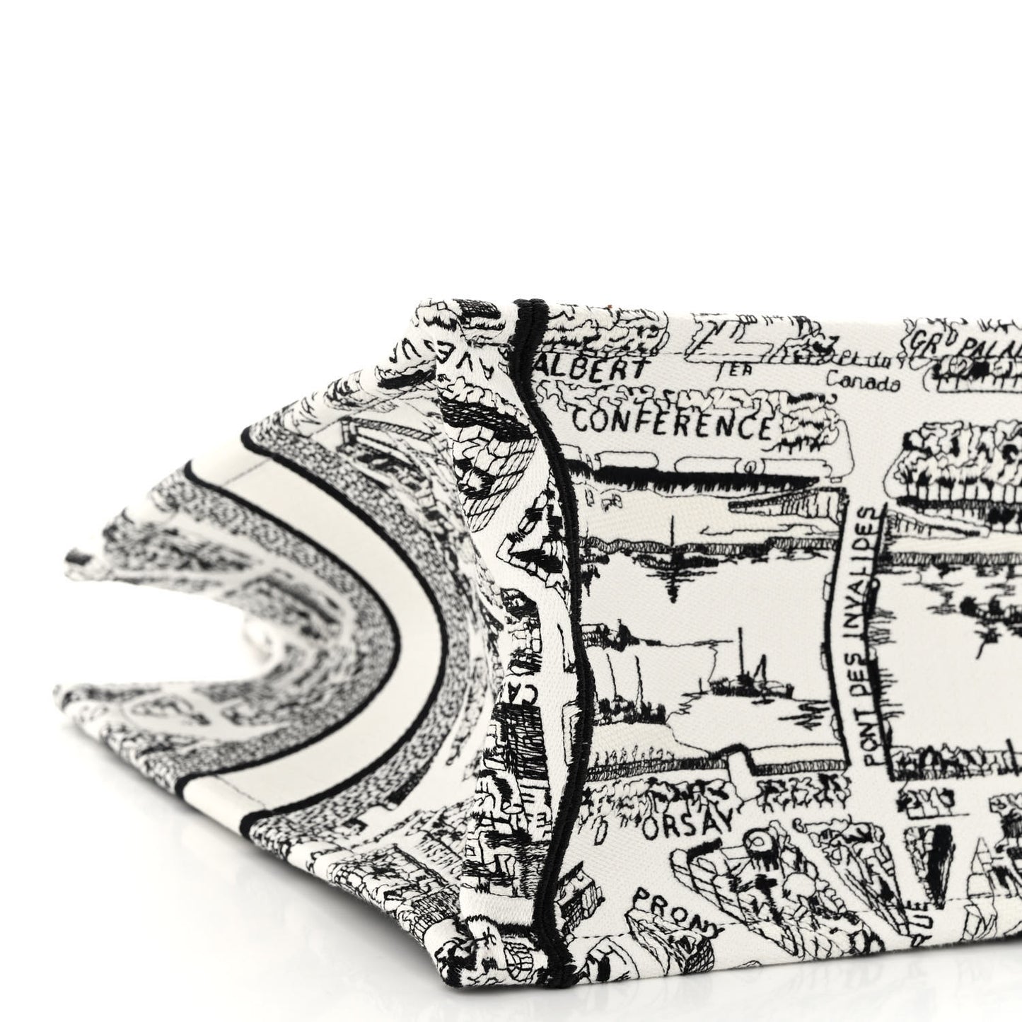 Canvas Embroidered Medium Plan De Paris Book Tote White Black
