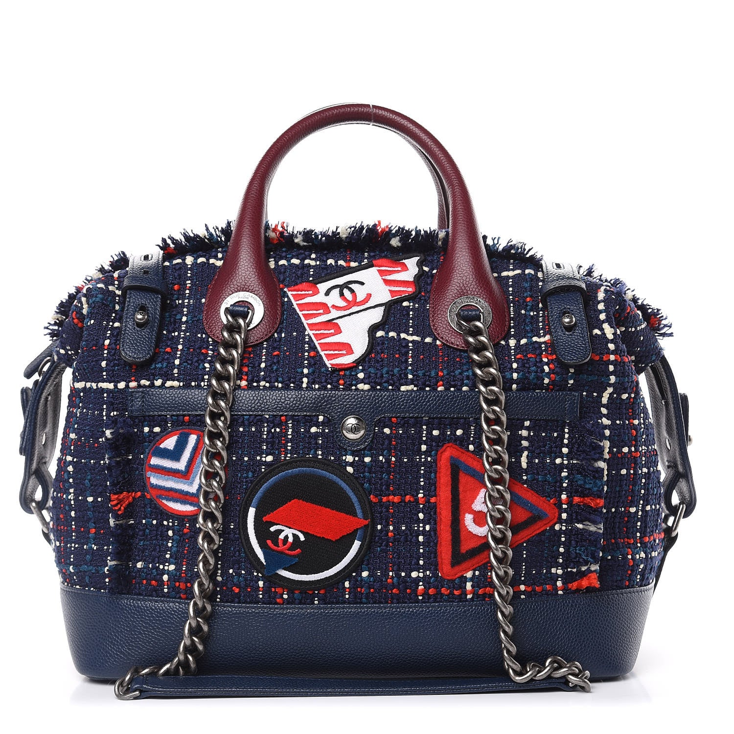 Chanel Tweed Trip Bowling Bag Navy Burgundy 1 of 9
