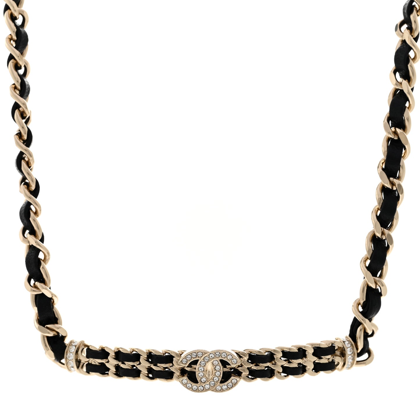 Metal Lambskin Crystal CC Choker Necklace Black Gold