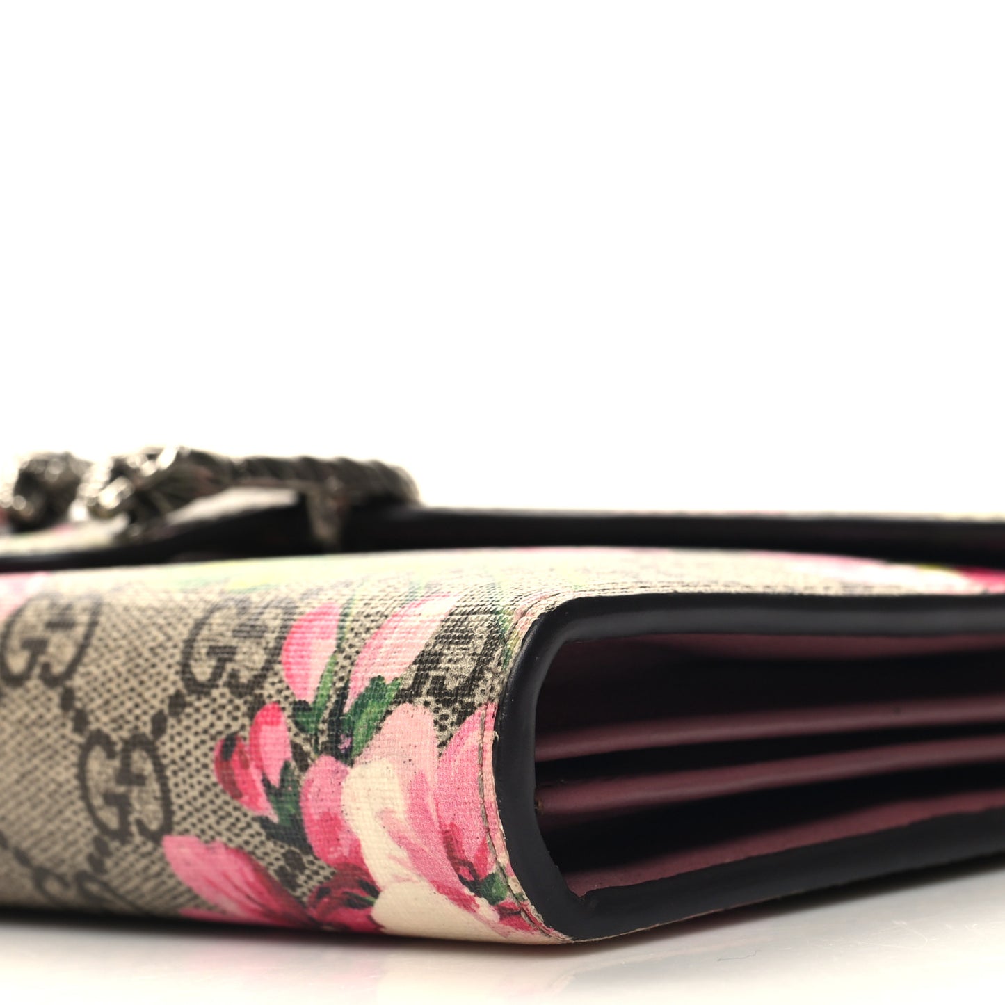 GG Supreme Monogram Blooms Mini Dionysus Chain Wallet Beige Multicolor Dry Rose