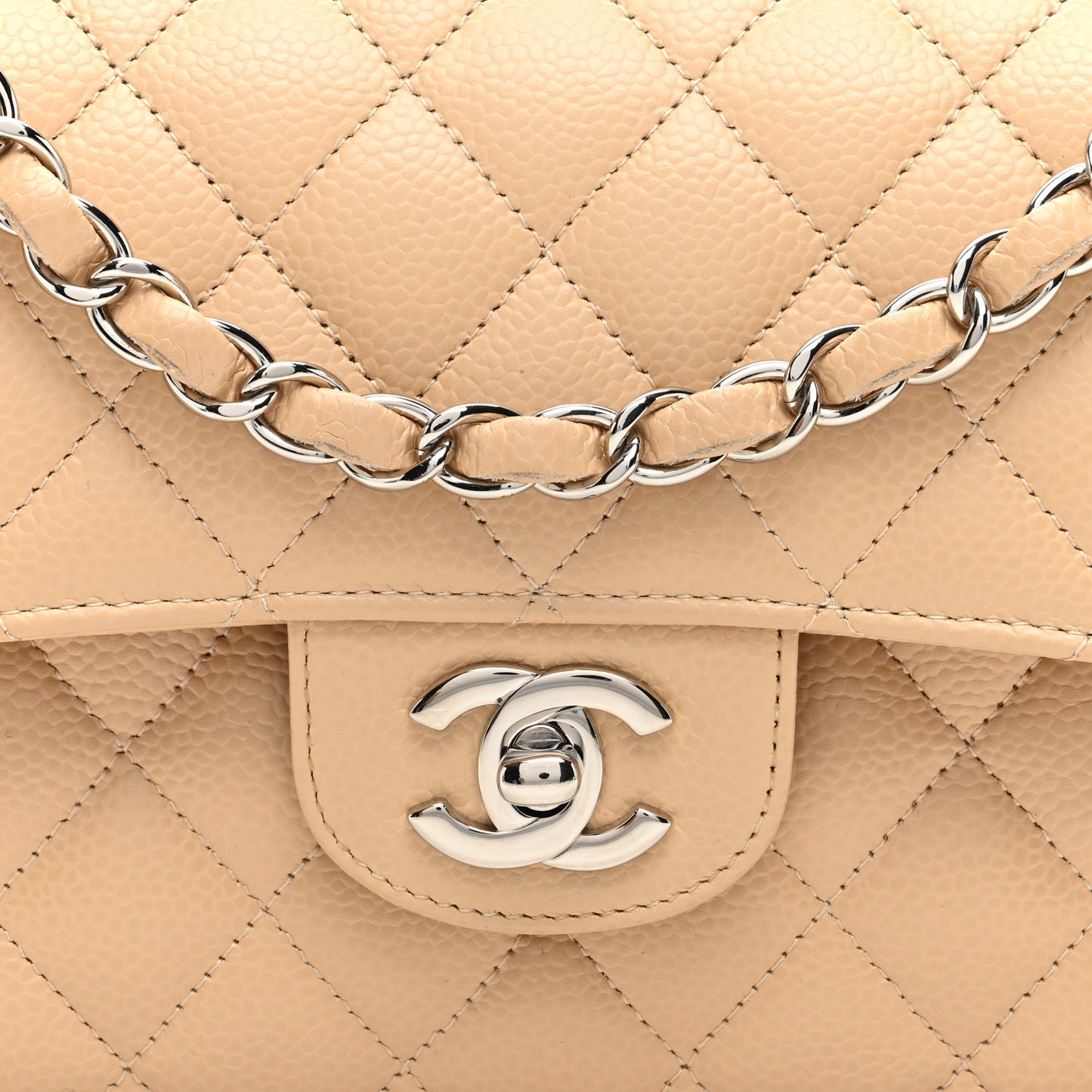 Caviar Quilted Small Double Flap Beige