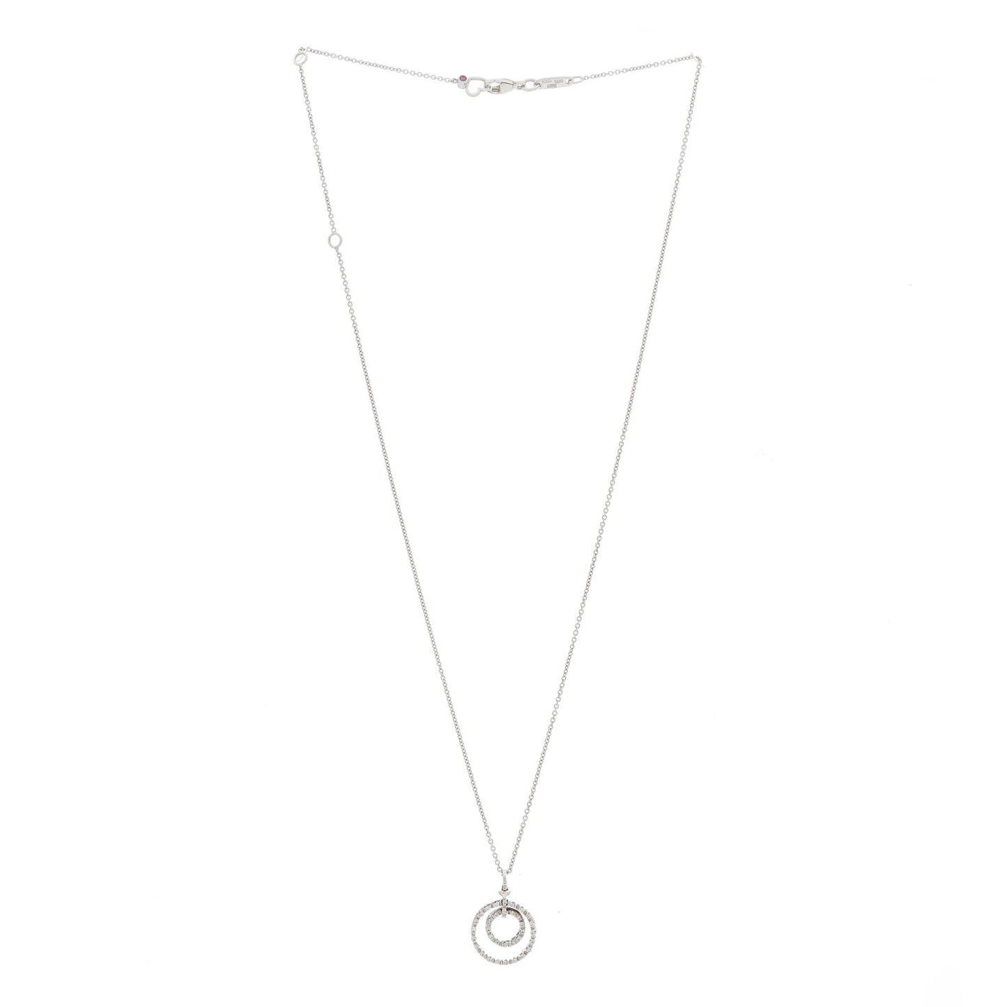 18K White Gold Diamond Tiny Treasures Two Circle Pendant Necklace