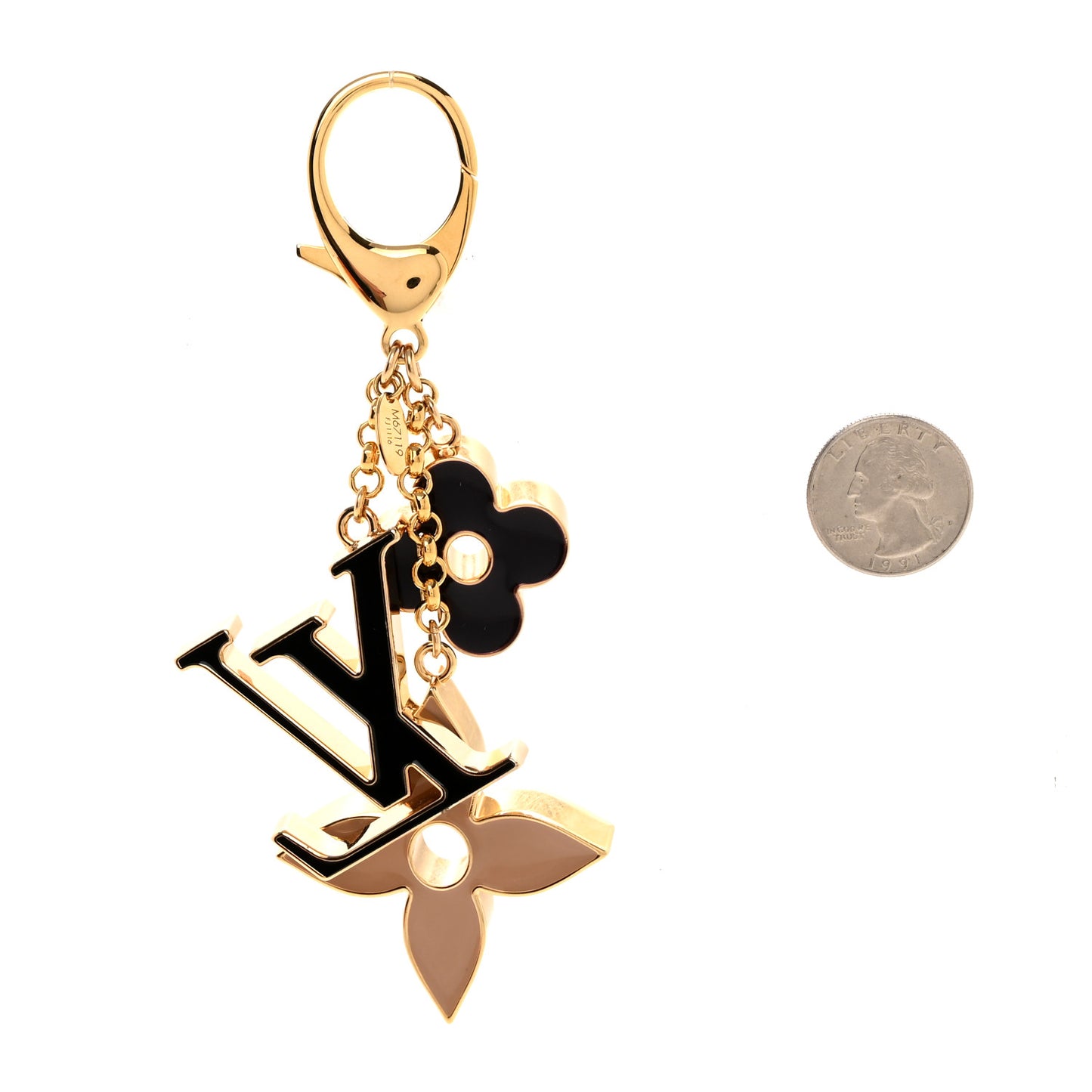 Metal Enamel Fleur De Monogram Bag Charm Dore