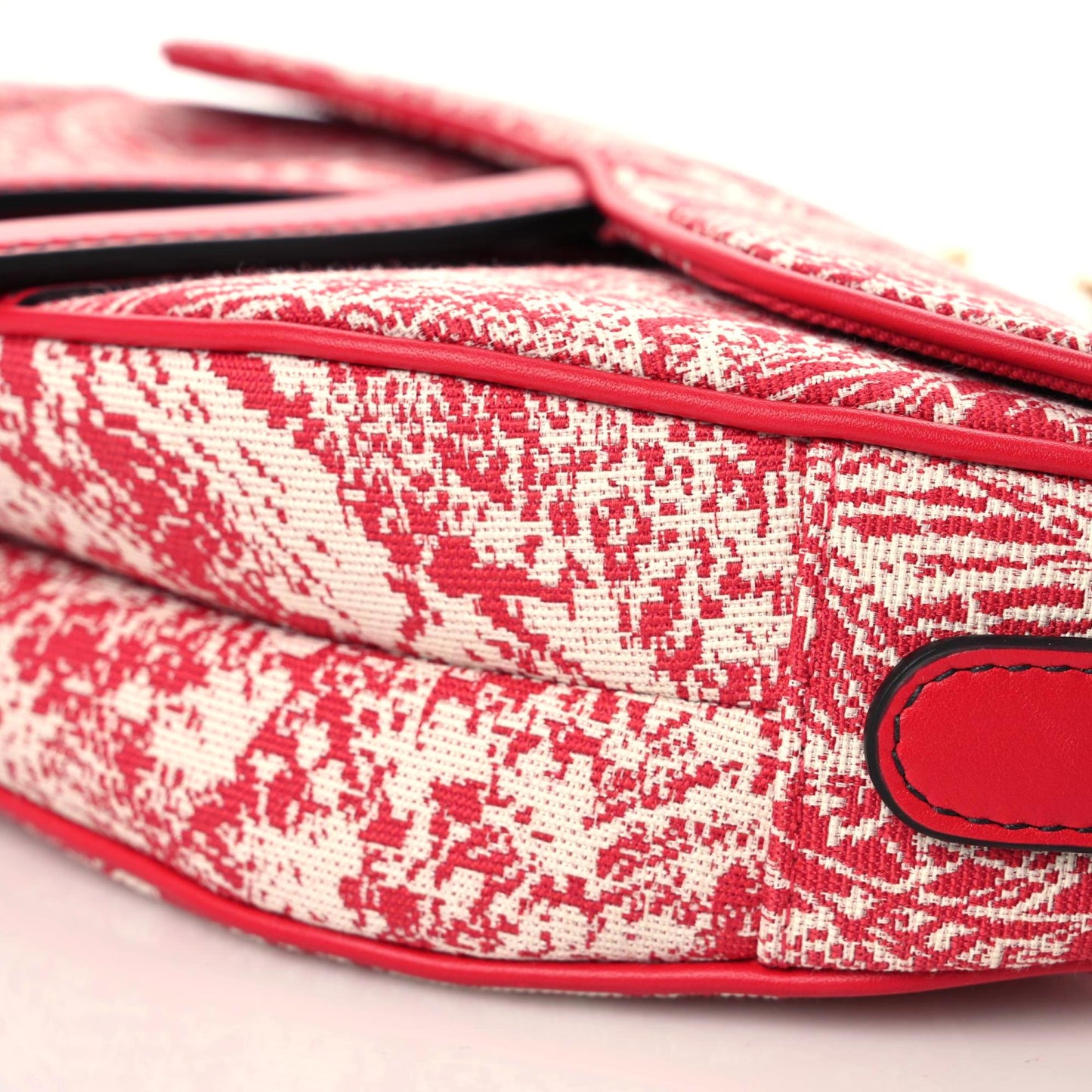 Canvas Reverse Embroidered Toile De Jouy Saddle Bag Red