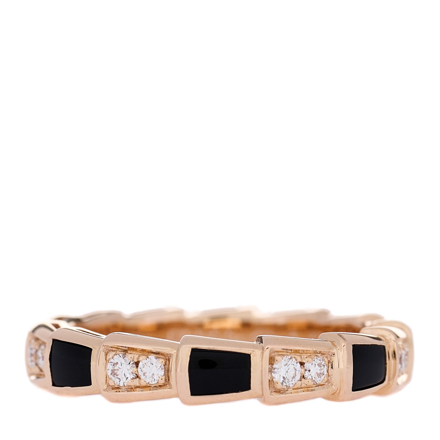 18K Rose Gold Diamond Black Onyx 4mm Serpenti Viper Band Ring 54 6.75