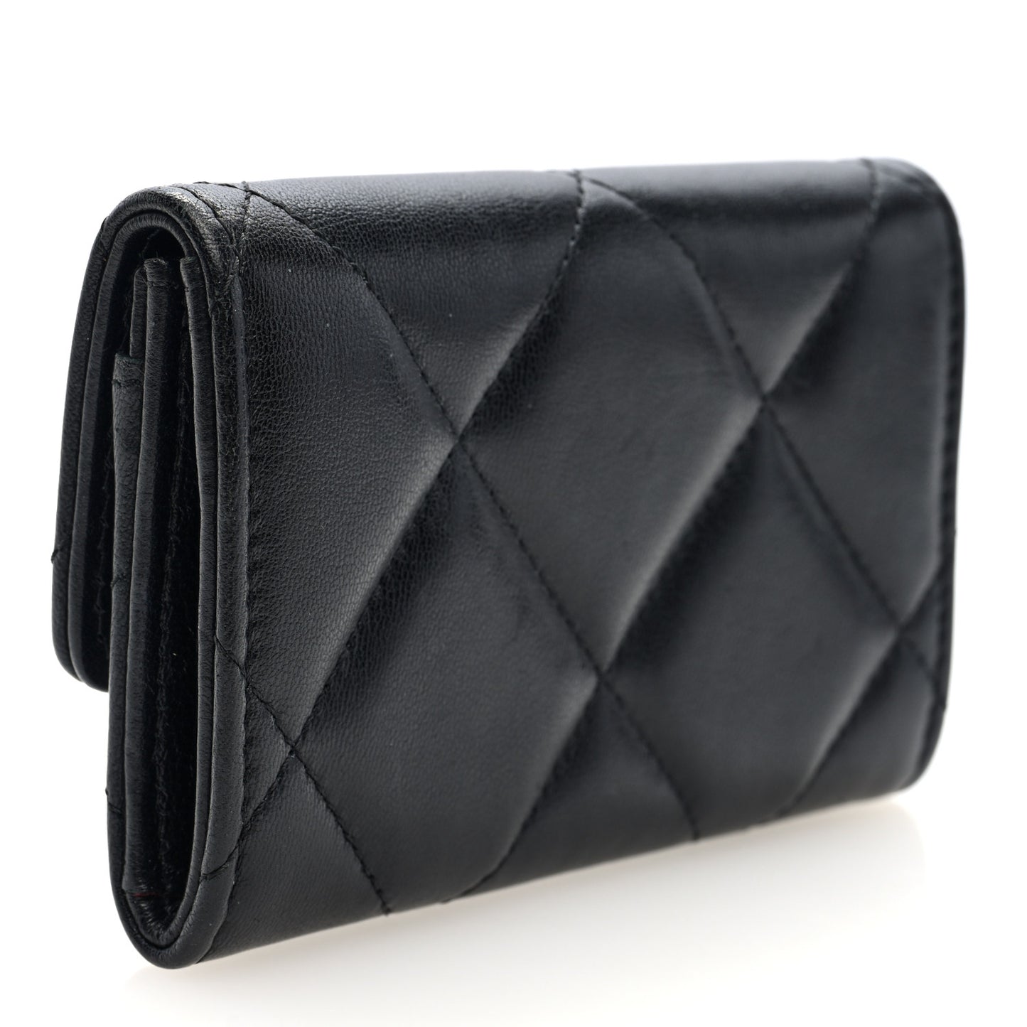 Lambskin Quilted Chanel 19 Flap Card Holder Black