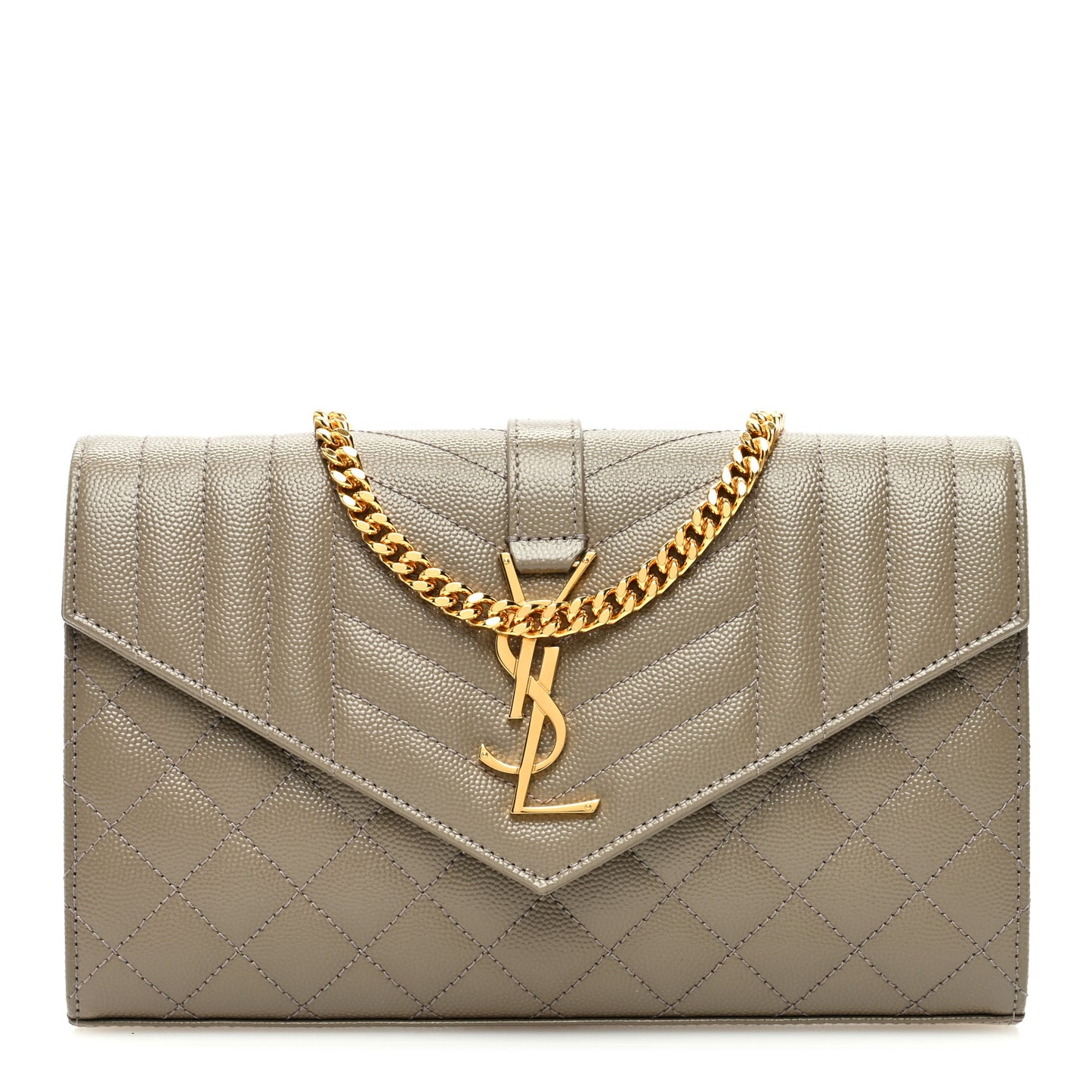 Grain De Poudre Mixed Matelasse Triquilt Monogram Chain Wallet Dark Beige
