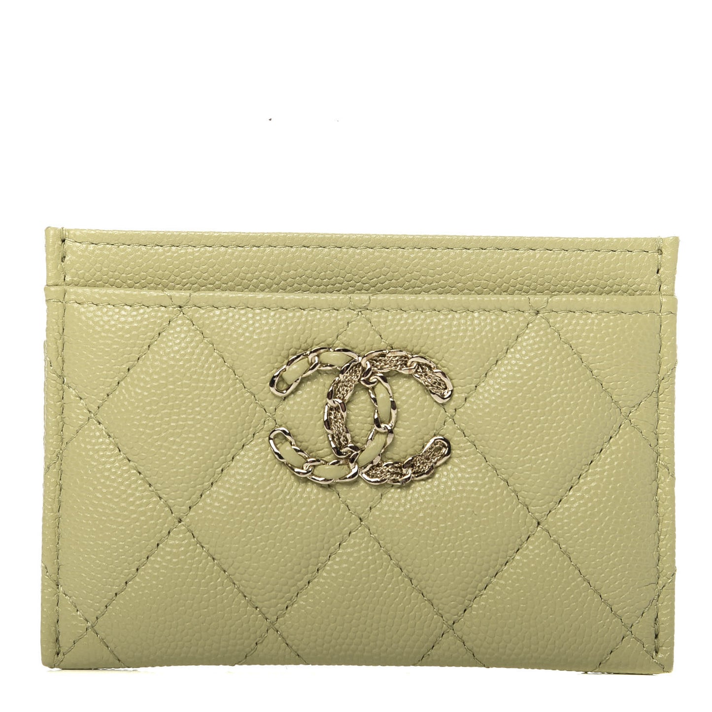Caviar Quilted French New Wave Card Holder Light Green